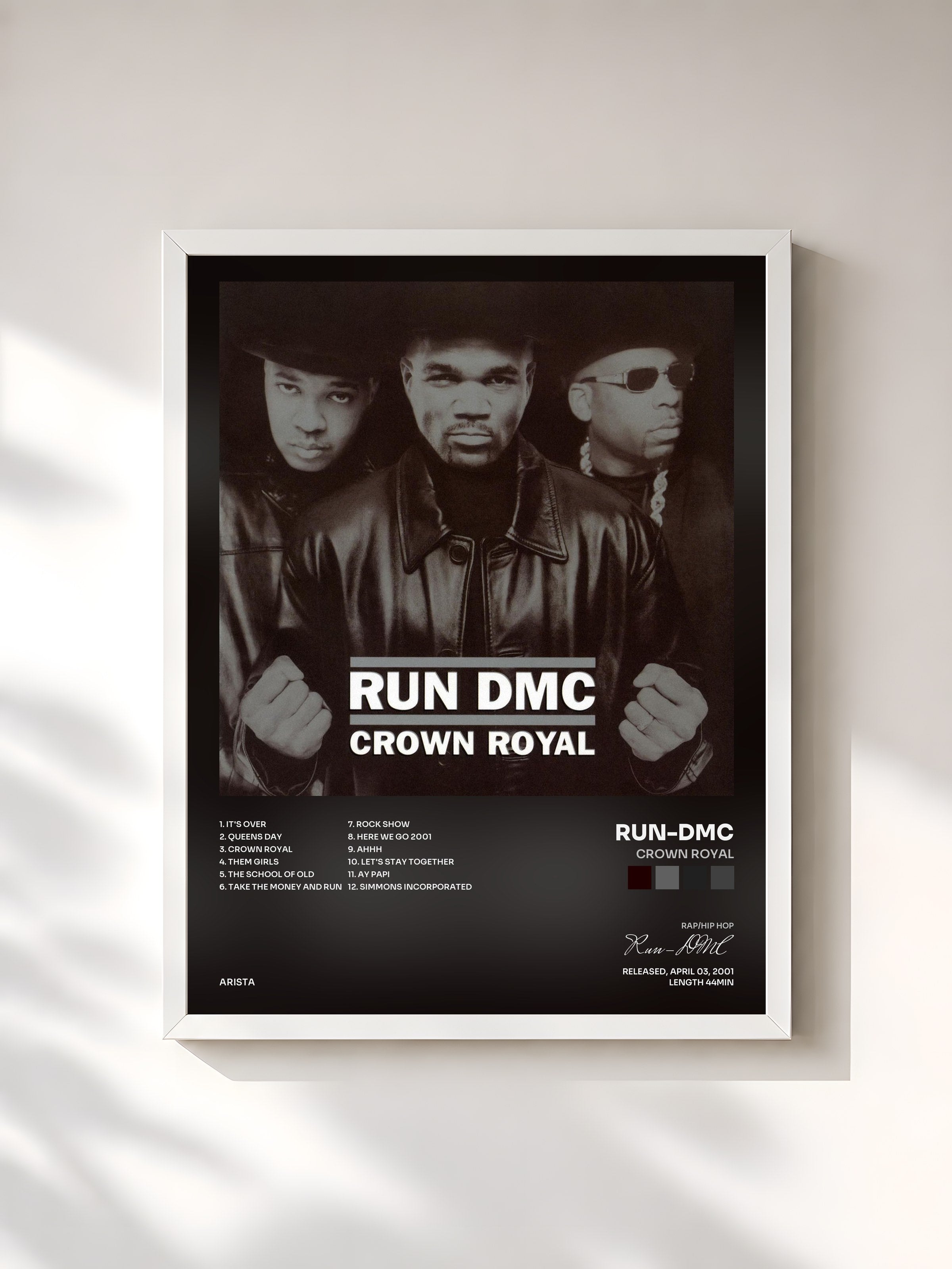 #blanc Tableau de l'album Crown Royal de Run-DMC, cadre blanc, imprimé et encadré en France
