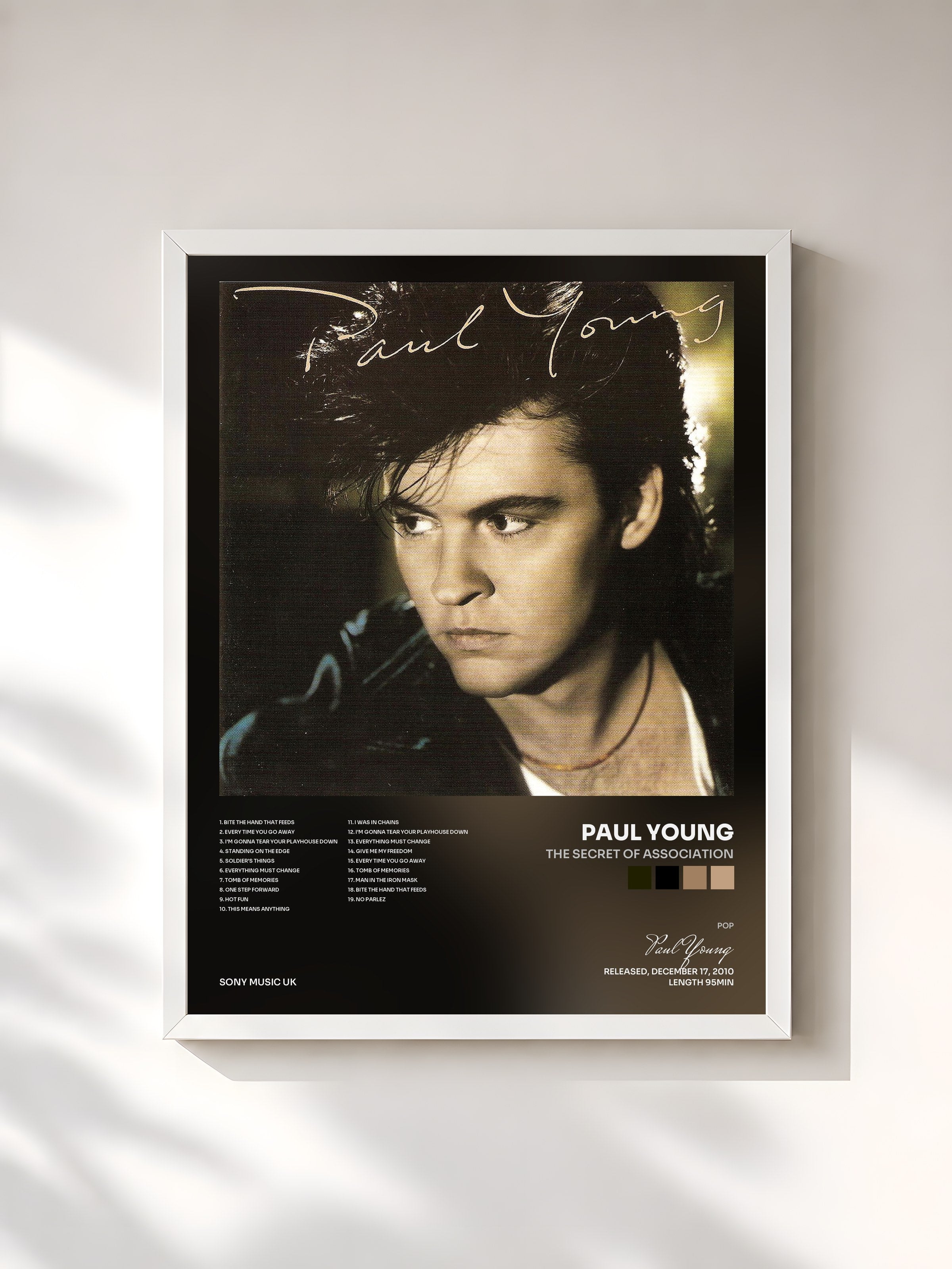 #blanc Tableau de l'album The Secret Of Association de Paul Young, cadre blanc, imprimé et encadré en France
