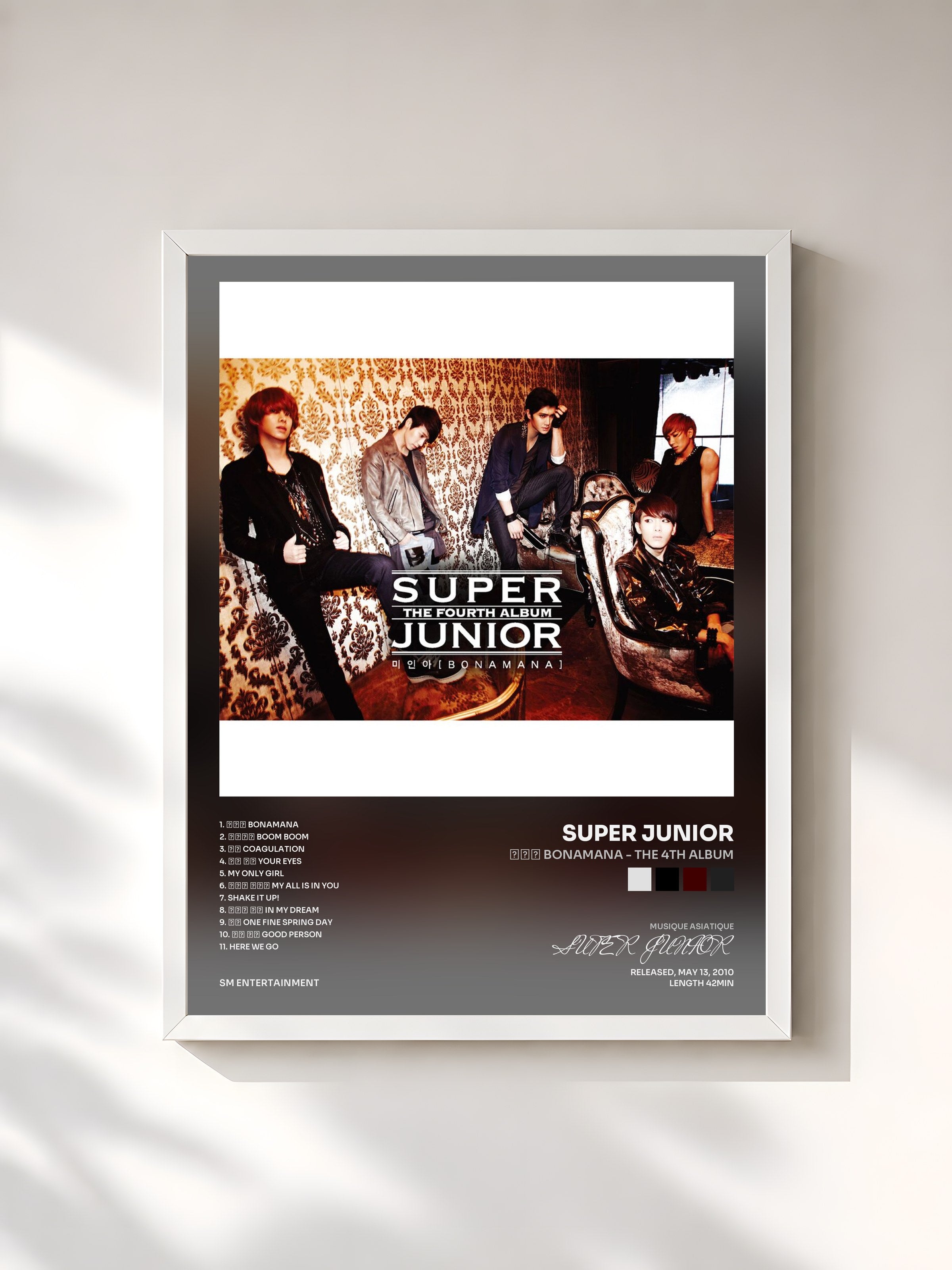 #blanc Tableau de l'album 미인아 Bonamana - The 4th Album de SUPER JUNIOR, cadre blanc, imprimé et encadré en France