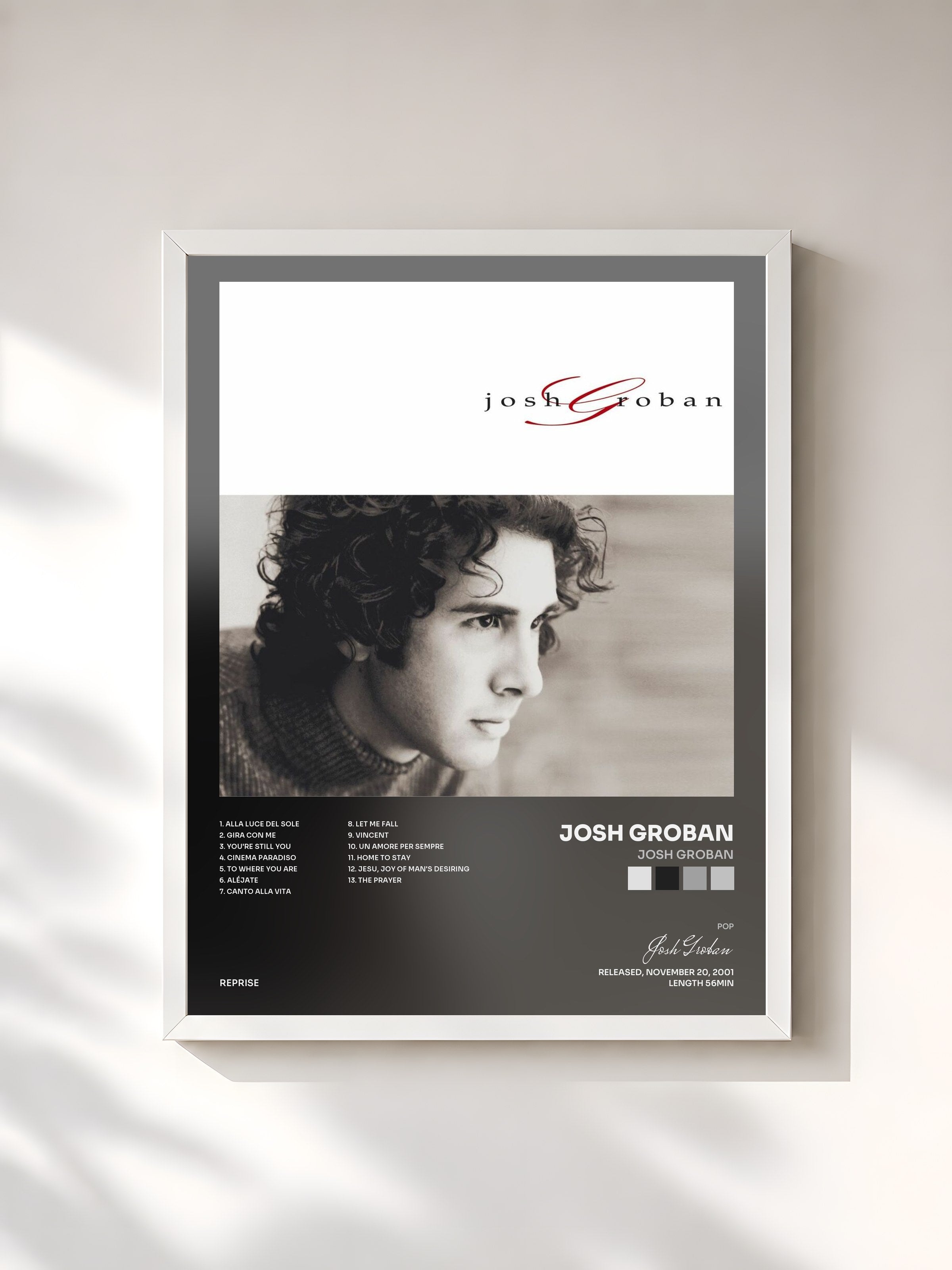#blanc Tableau de l'album Josh Groban de Josh Groban, cadre blanc, imprimé et encadré en France