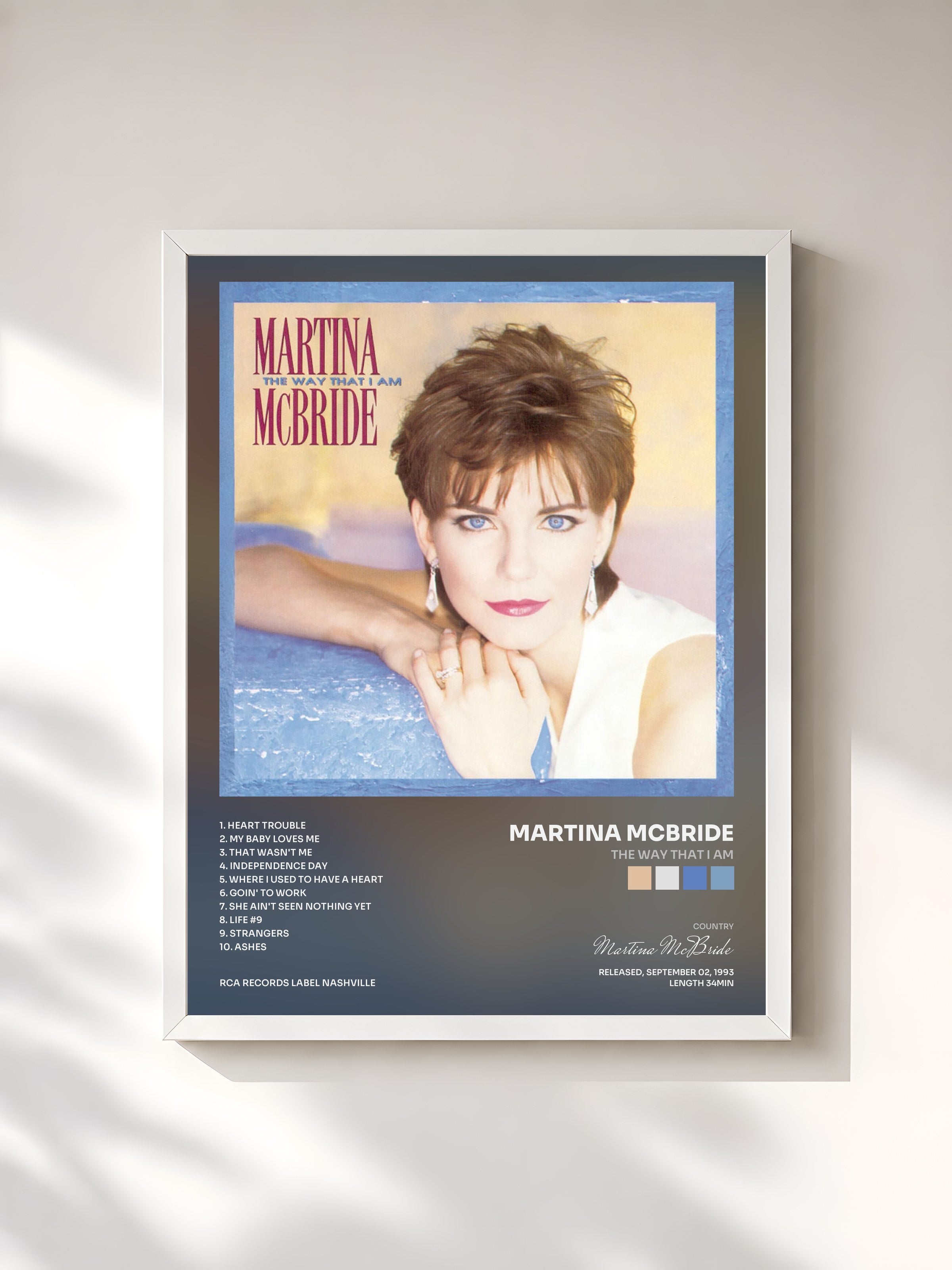 #blanc Tableau de l'album The Way That I Am de Martina McBride, cadre blanc, imprimé et encadré en France