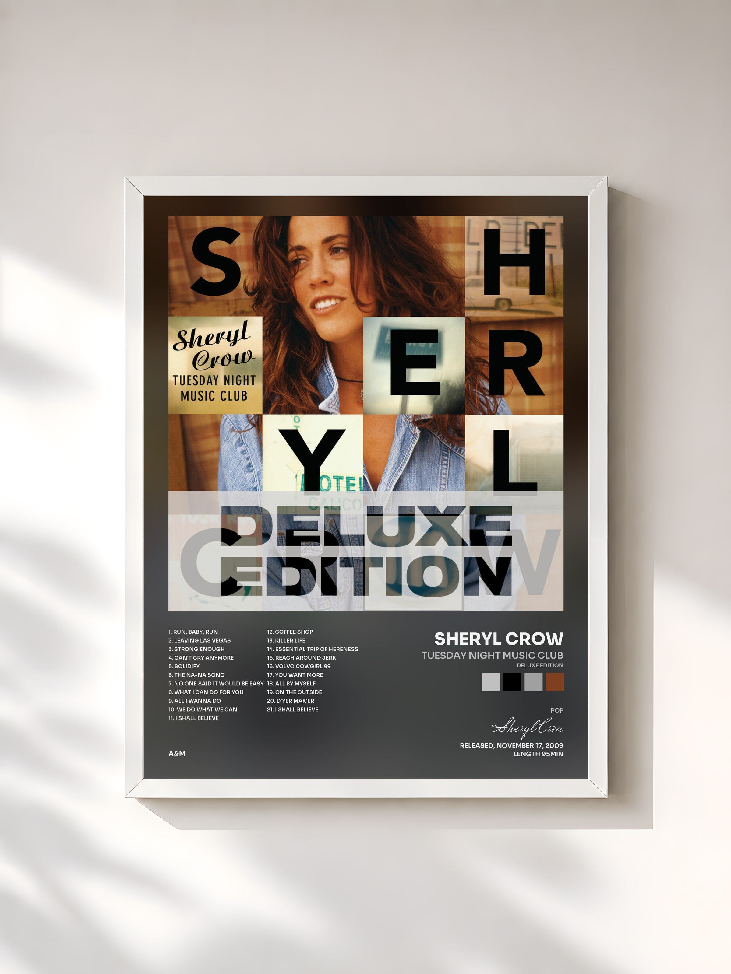 #blanc Tableau de l'album Tuesday Night Music Club (Deluxe Edition) de Sheryl Crow, cadre blanc, imprimé et encadré en France