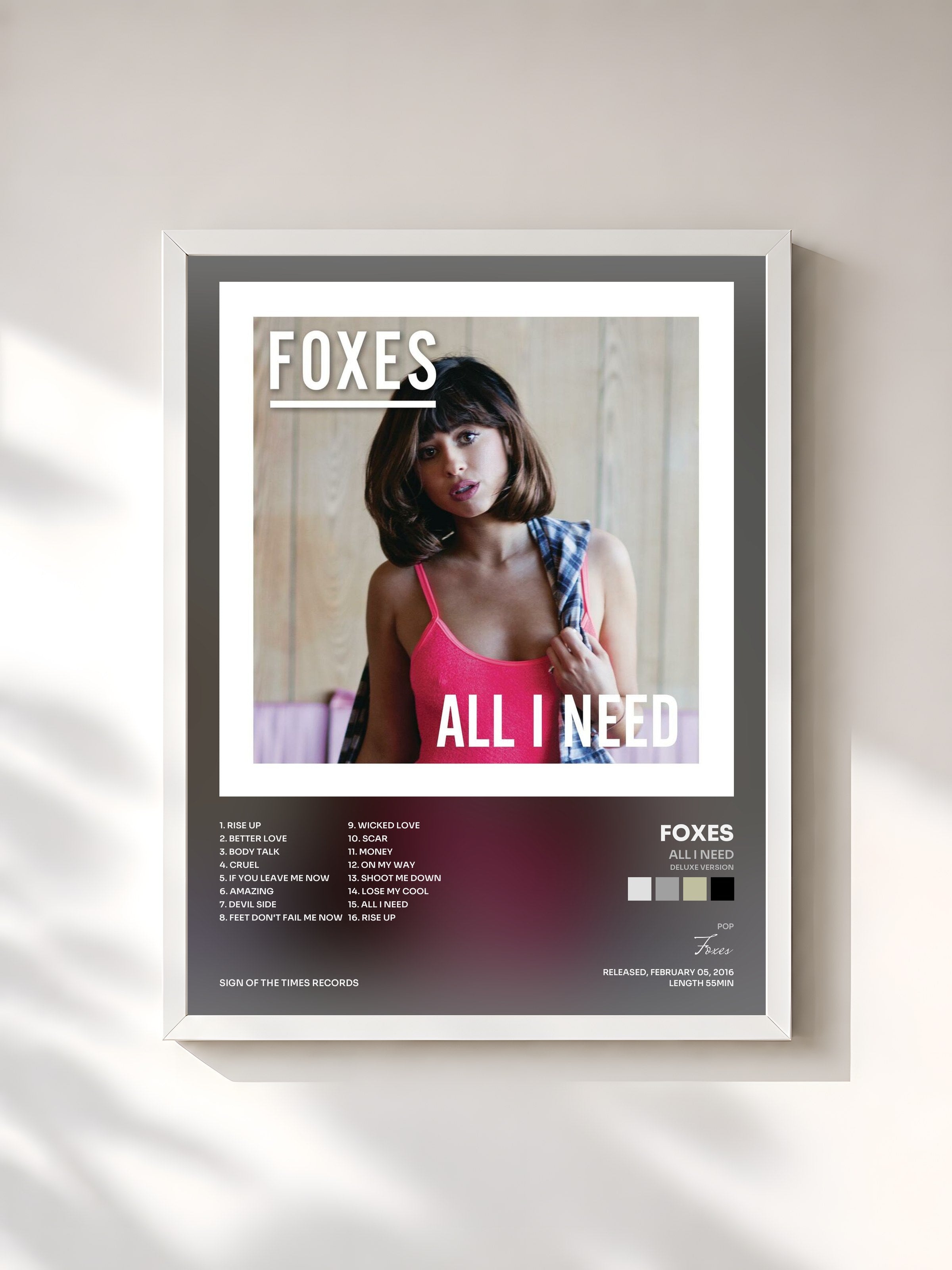 #blanc Tableau de l'album All I Need (Deluxe Version) de Foxes, cadre blanc, imprimé et encadré en France
