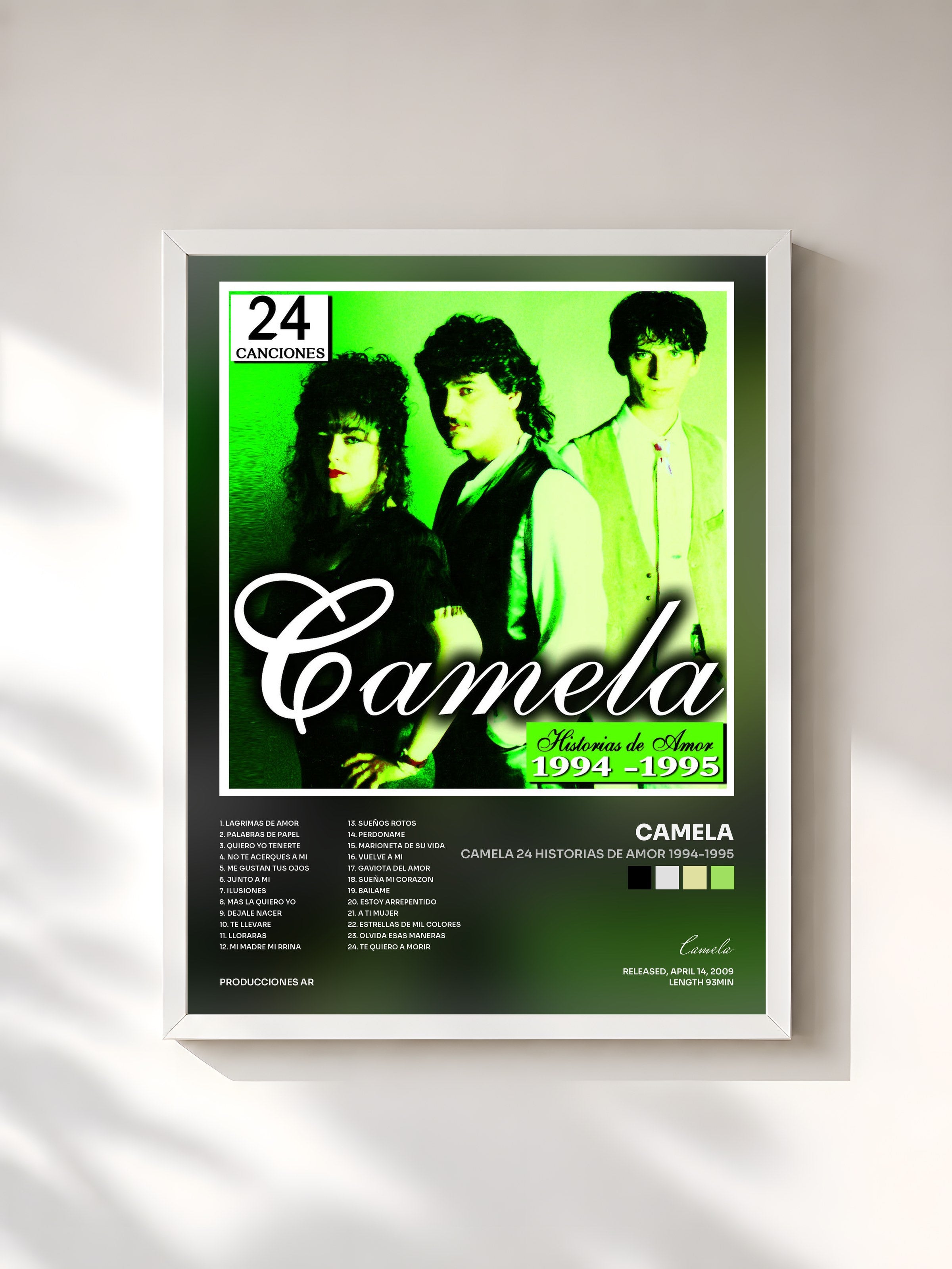 #blanc Tableau de l'album Camela 24 historias De Amor 1994-1995 de Camela, cadre blanc, imprimé et encadré en France