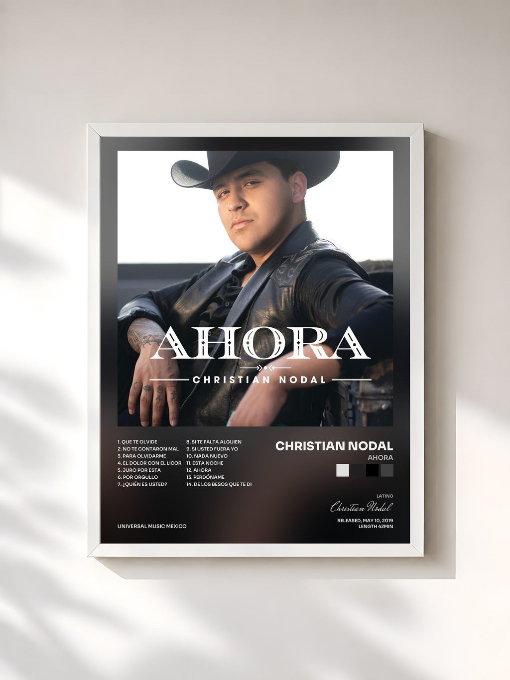 #blanc Ahora by Christian Nodal as a framed art print, white frame, printed and framed in France
