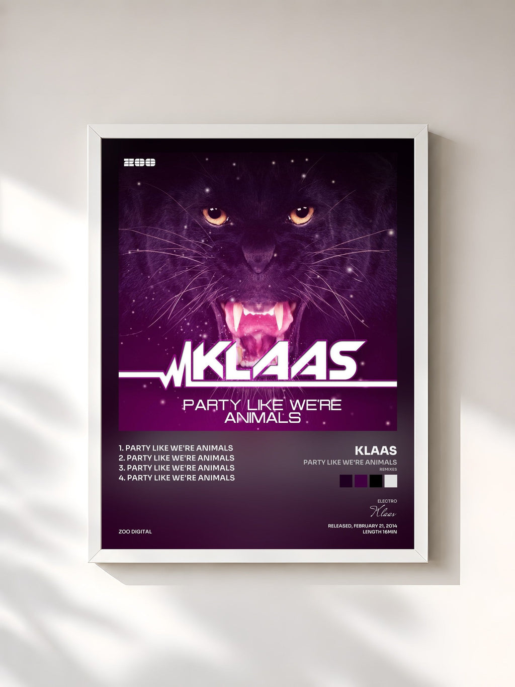#blanc Tableau de l'album Party Like We're Animals (Remixes) de Klaas, cadre blanc, imprimé et encadré en France