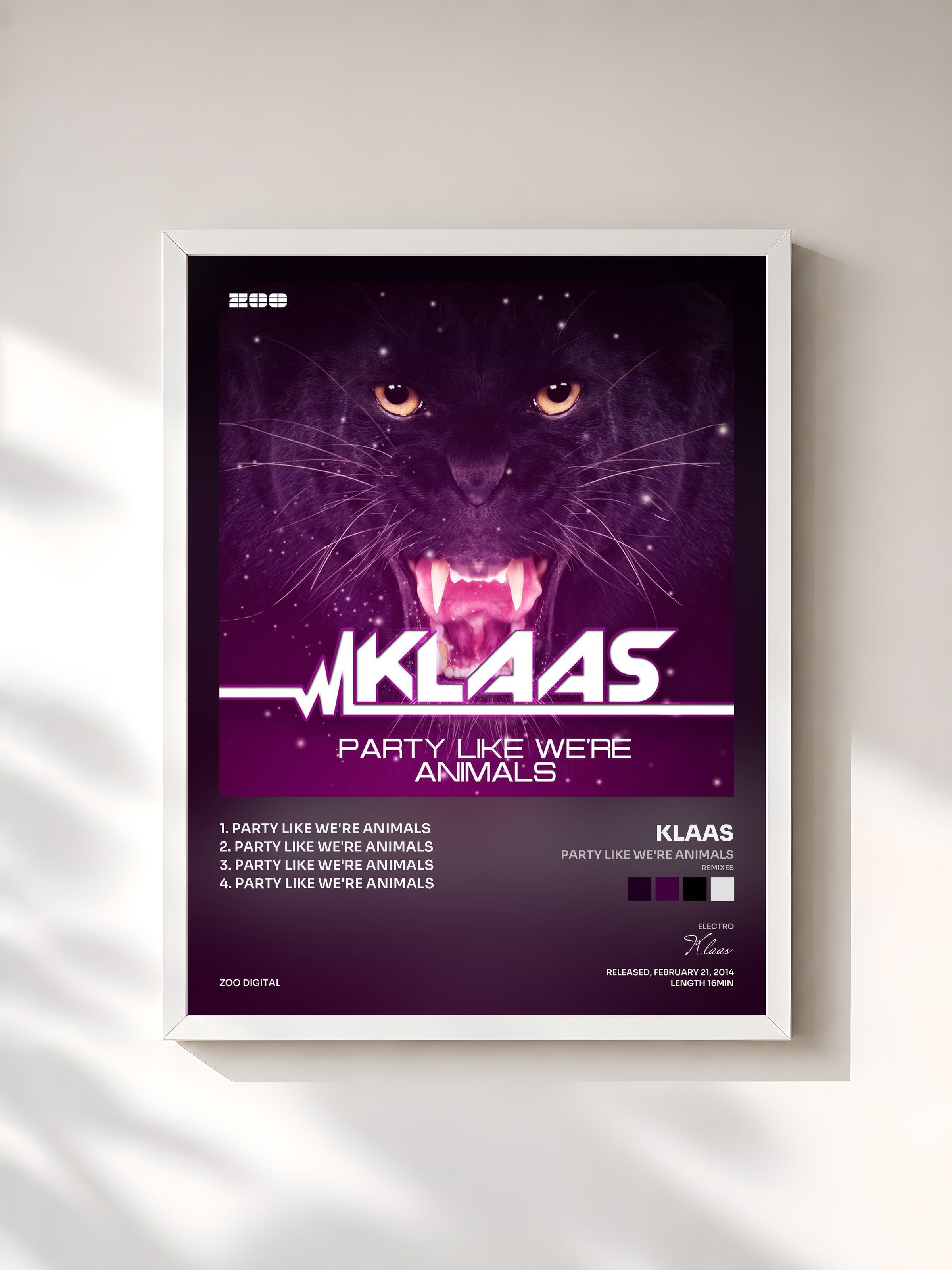 #blanc Tableau de l'album Party Like We're Animals (Remixes) de Klaas, cadre blanc, imprimé et encadré en France