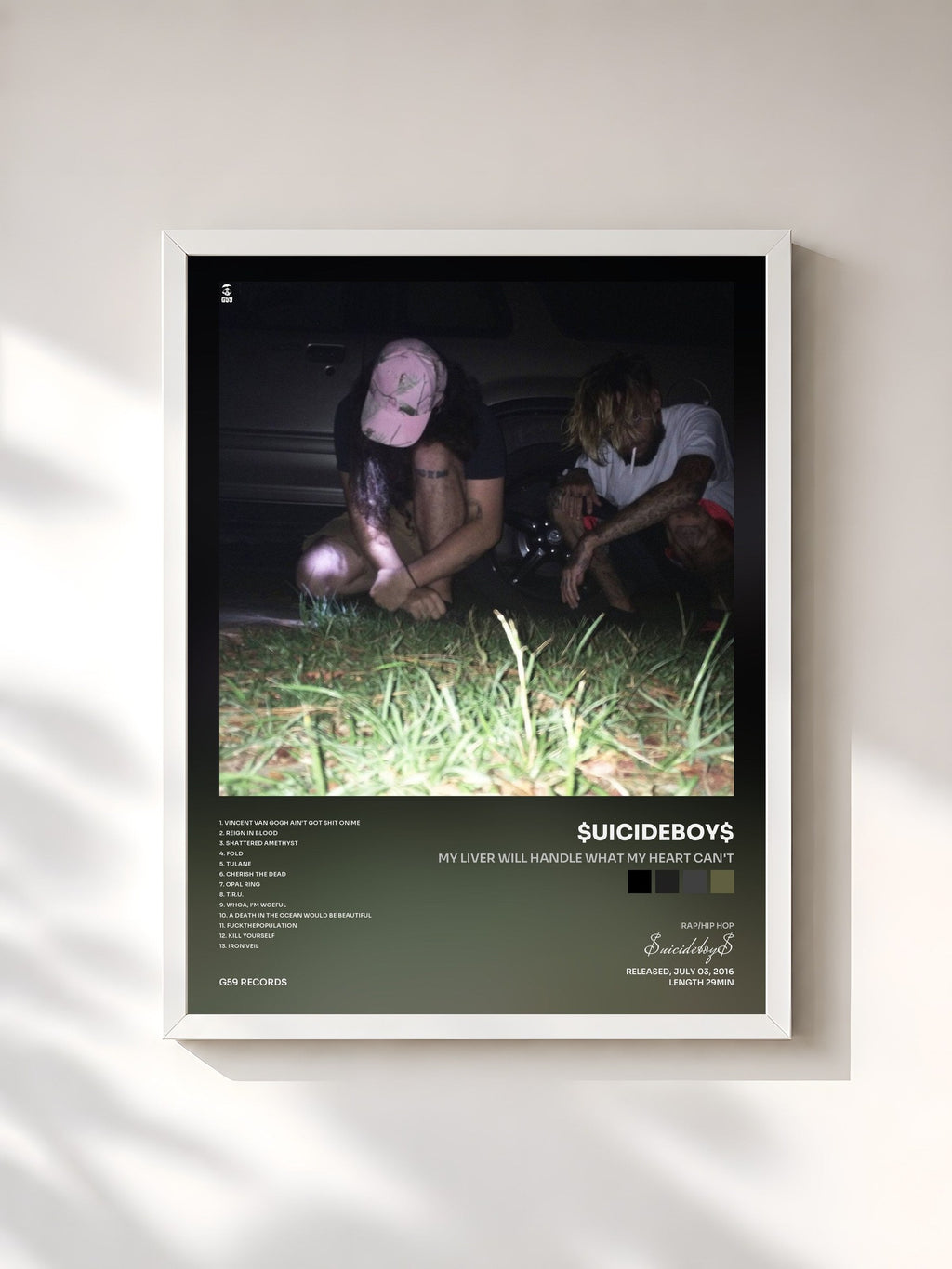 #blanc My Liver Will Handle What My Heart Can't de $uicideboy$ en lámina enmarcada, marco blanco, impresa y enmarcada en Francia