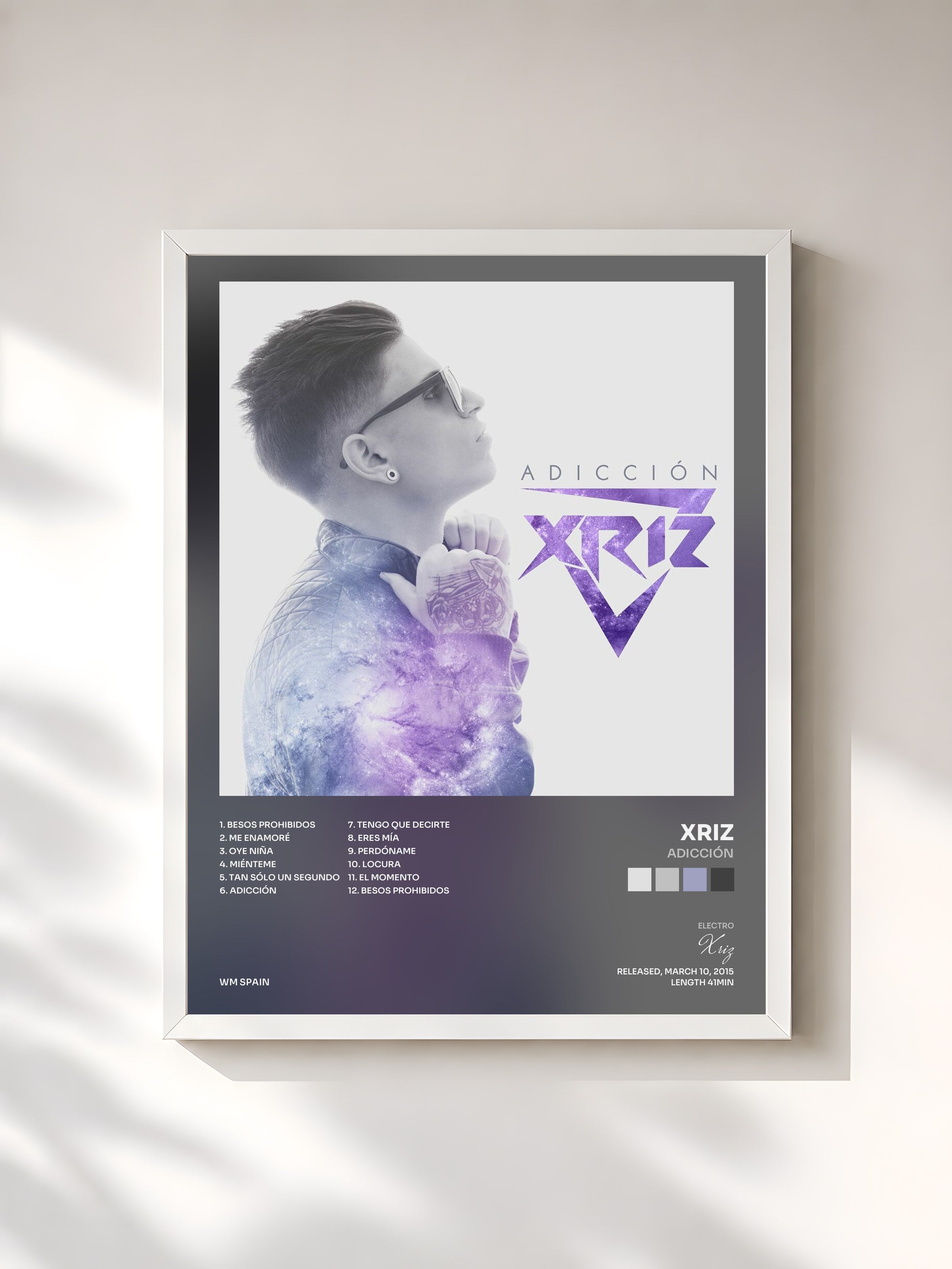 #blanc Tableau de l'album Adicción de Xriz, cadre blanc, imprimé et encadré en France