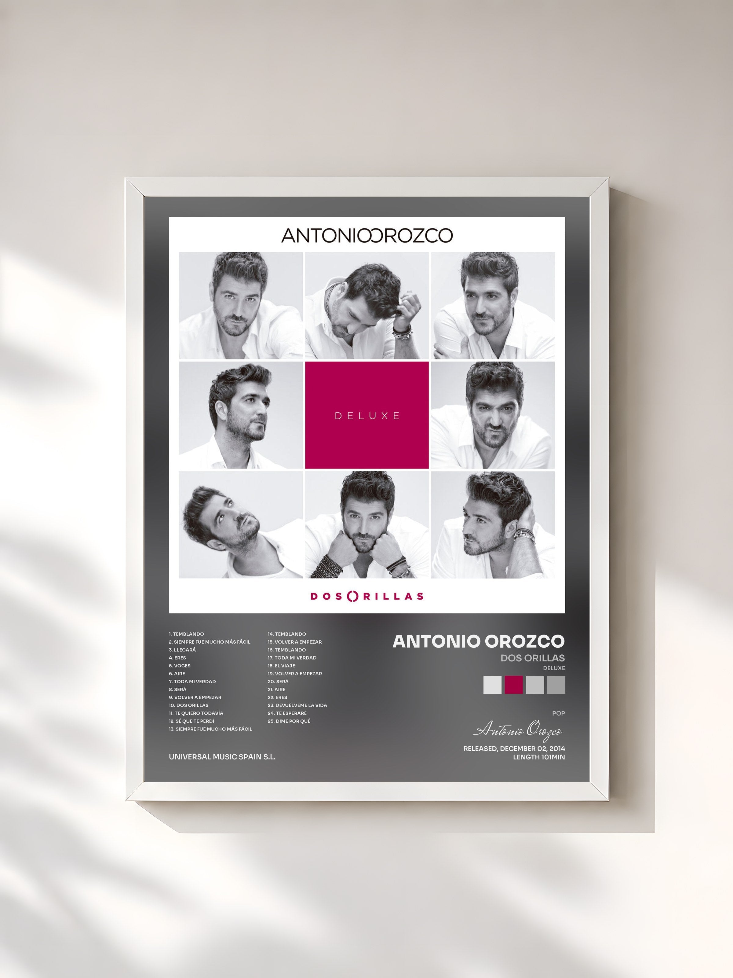 #blanc Tableau de l'album Dos Orillas (Deluxe) de Antonio Orozco, cadre blanc, imprimé et encadré en France
