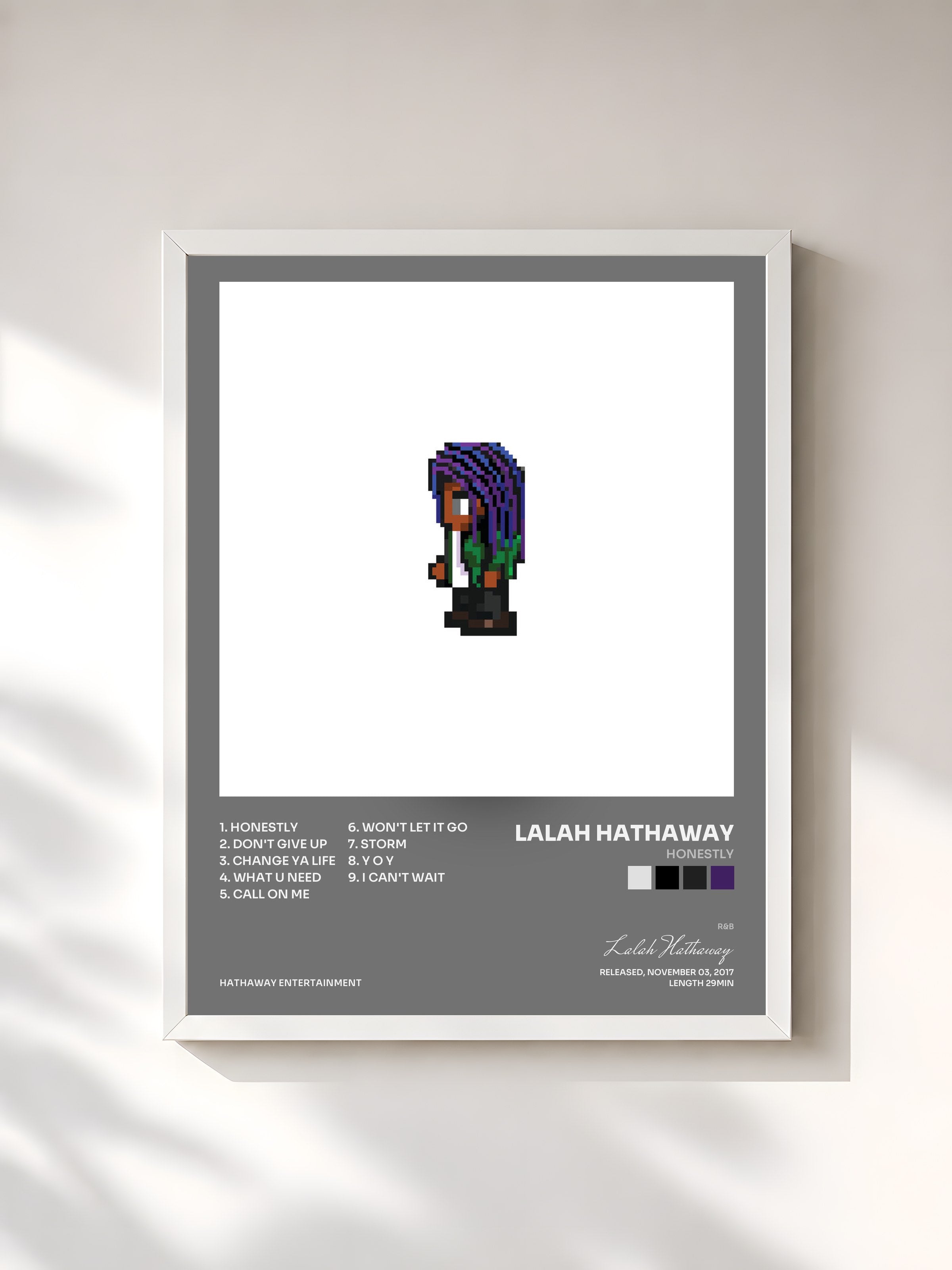 #blanc Tableau de l'album honestly de Lalah Hathaway, cadre blanc, imprimé et encadré en France