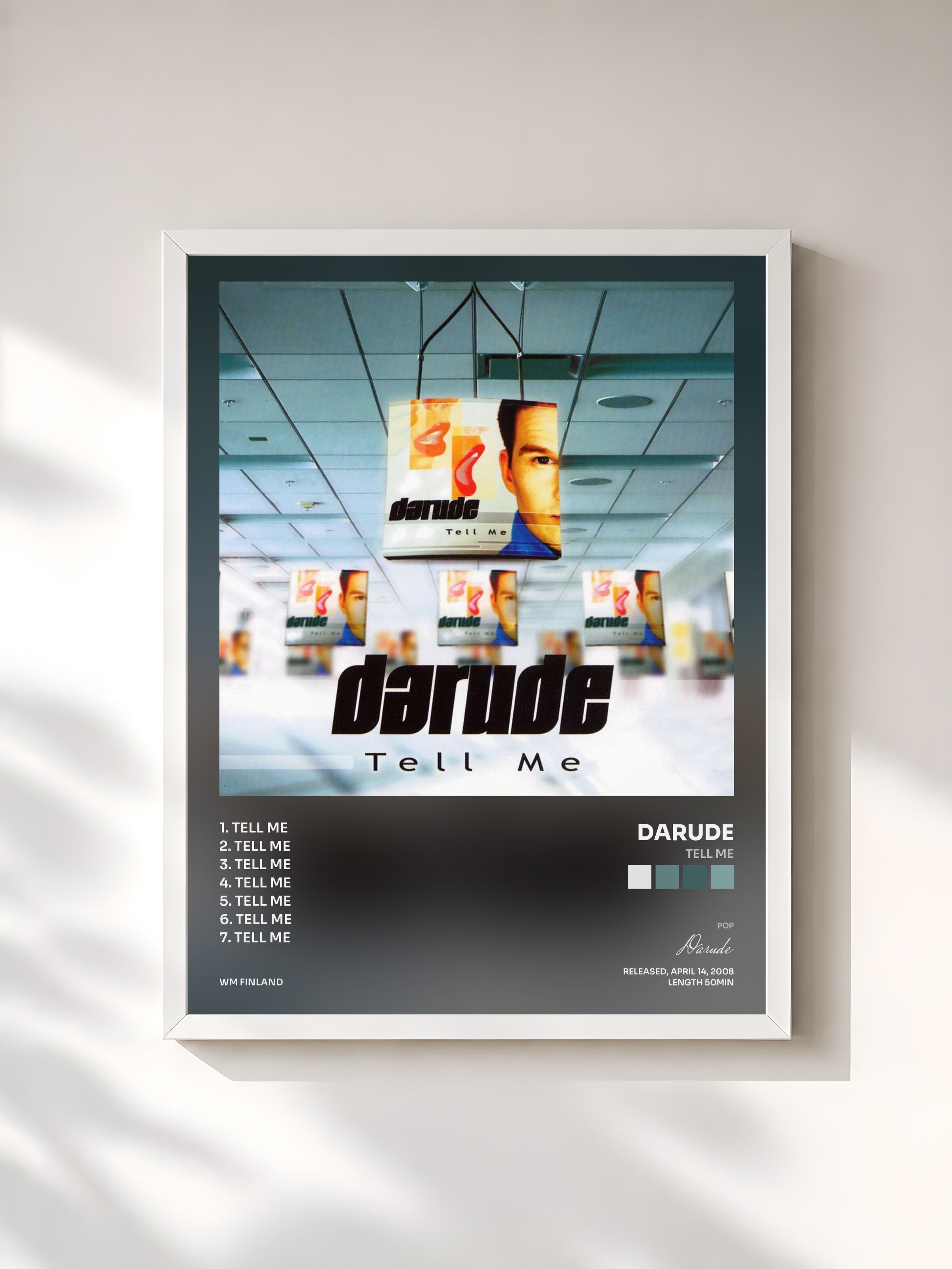 #blanc Tableau de l'album Tell Me de Darude, cadre blanc, imprimé et encadré en France