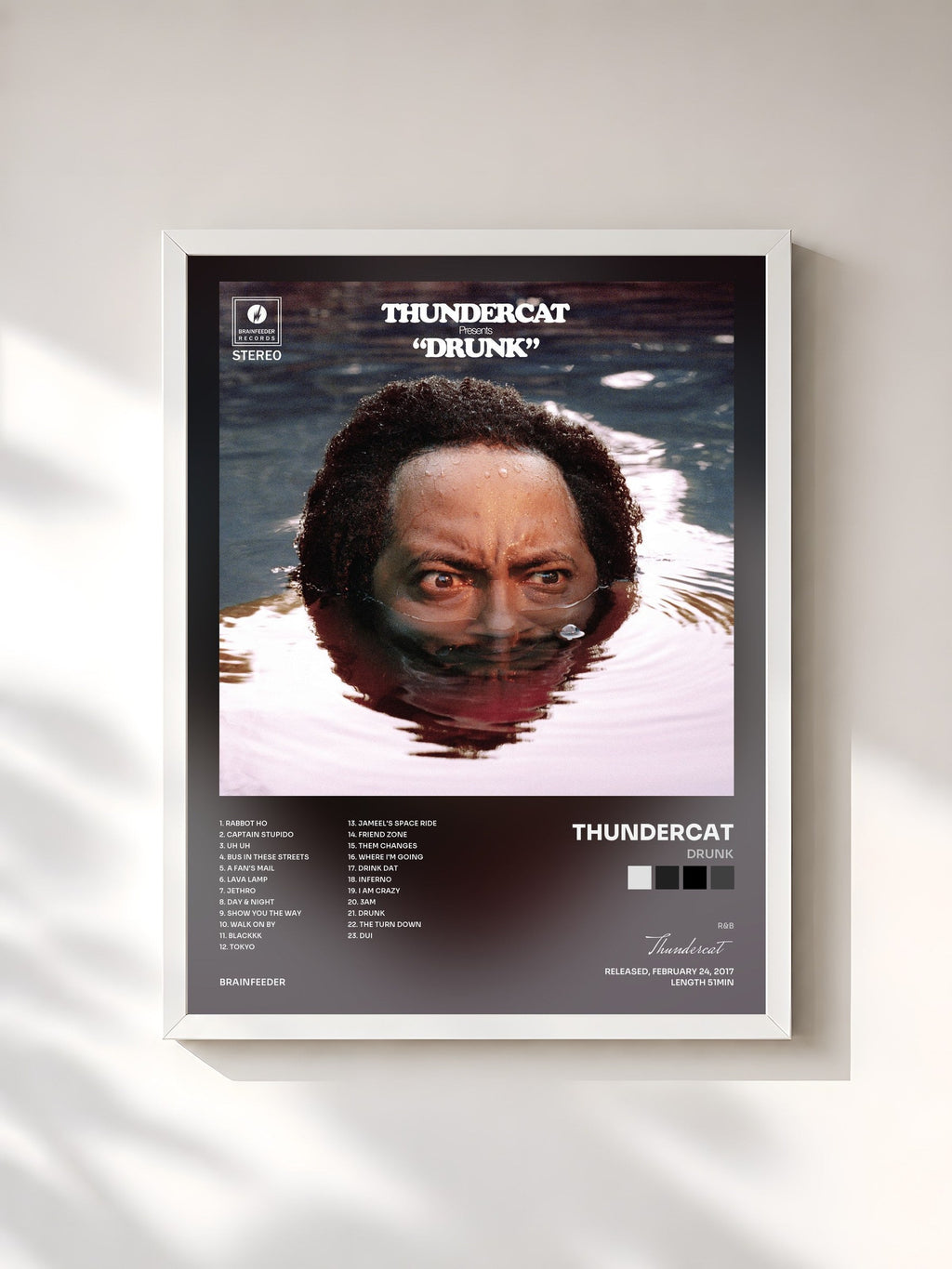 #blanc Drunk by Thundercat as a framed art print, white frame, printed and framed in France