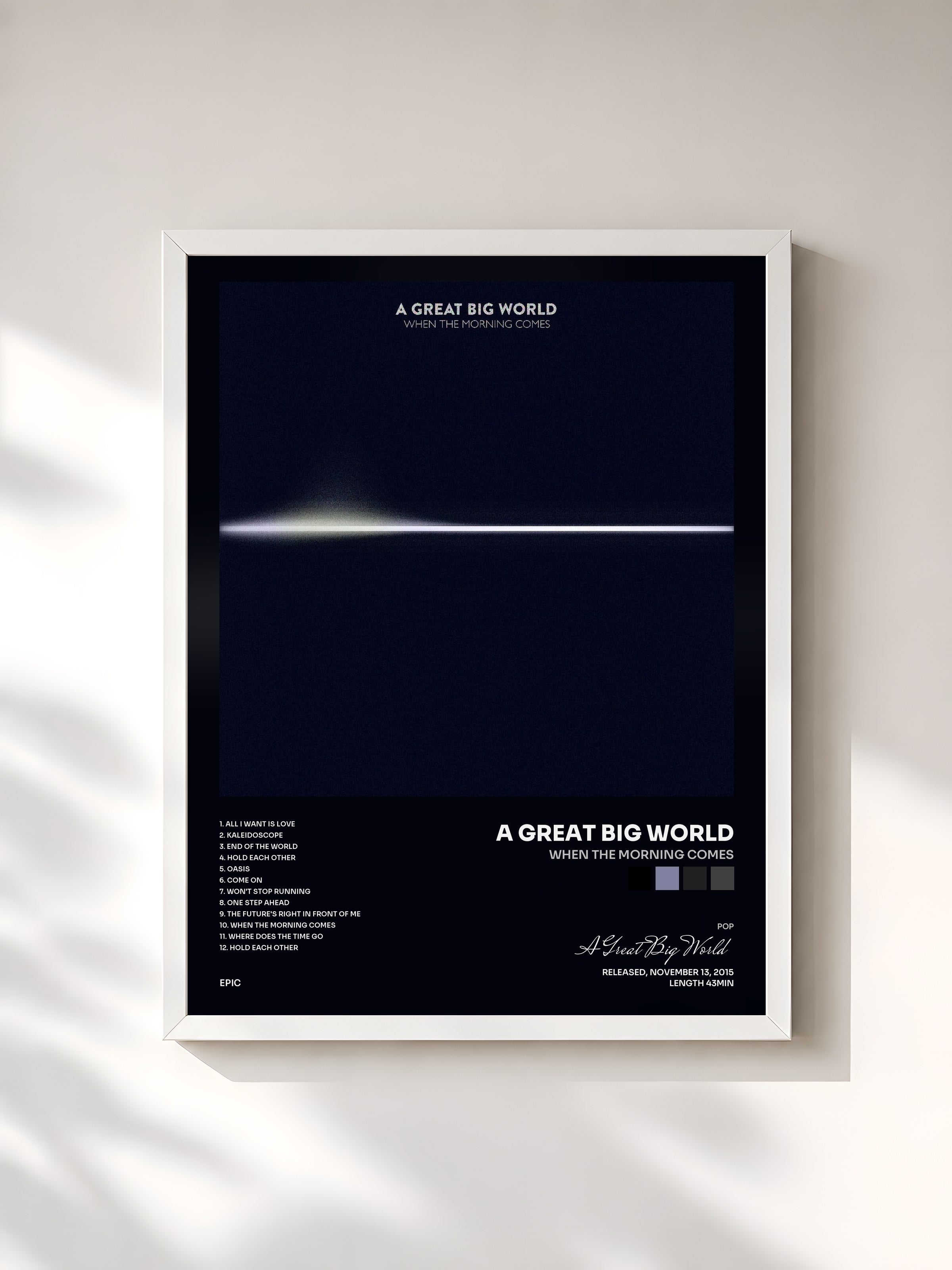 #blanc Tableau de l'album When the Morning Comes de A Great Big World, cadre blanc, imprimé et encadré en France