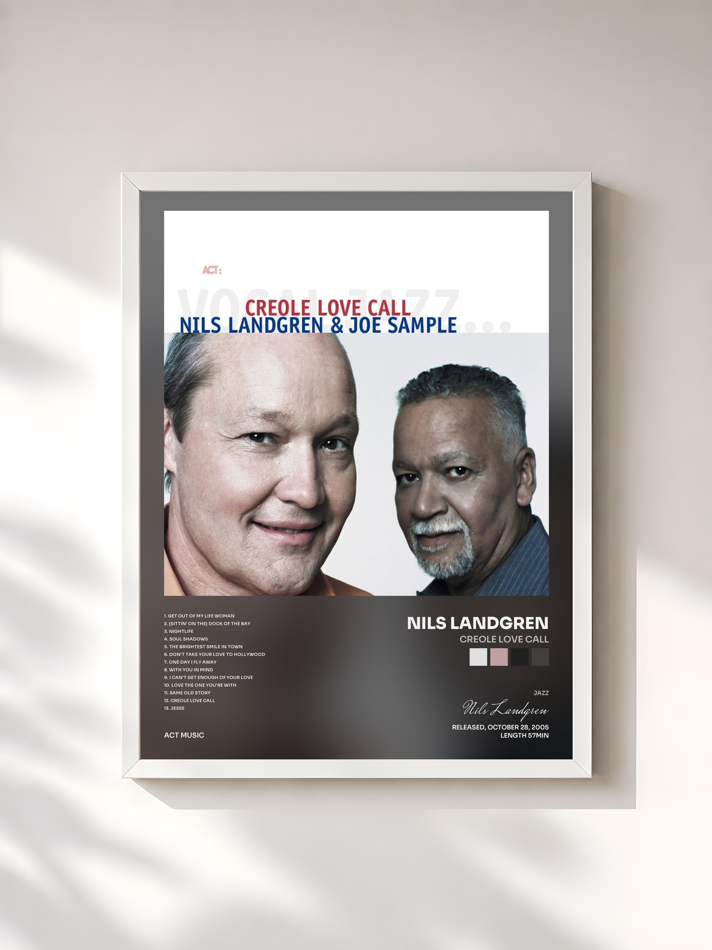 #blanc Tableau de l'album Creole Love Call de Nils Landgren, cadre blanc, imprimé et encadré en France