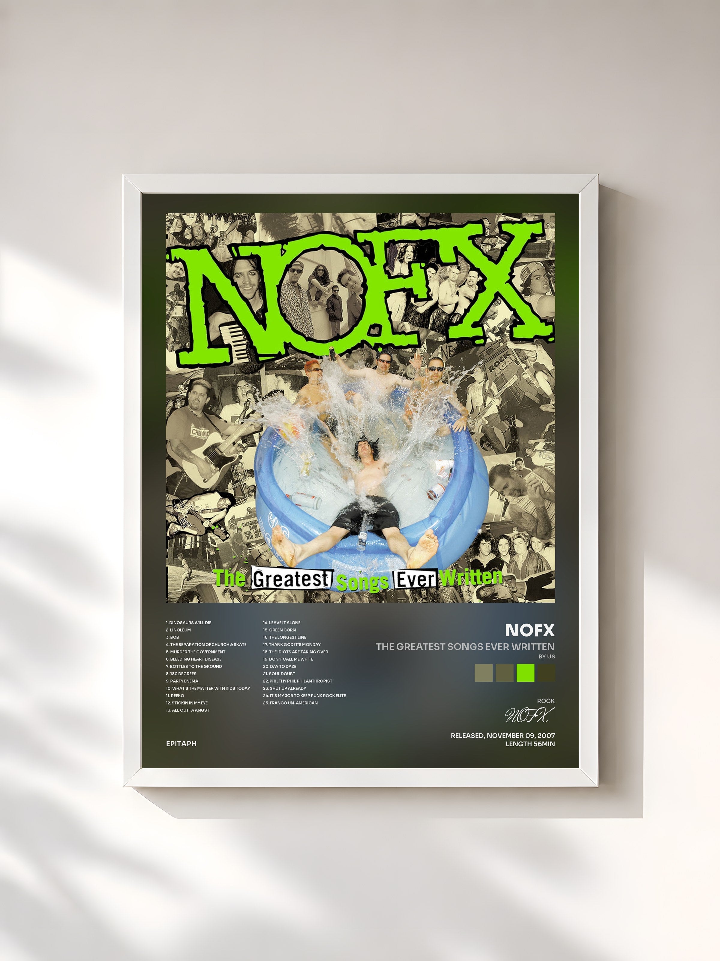 #blanc Tableau de l'album The Greatest Songs Ever Written (By Us) de NOFX, cadre blanc, imprimé et encadré en France