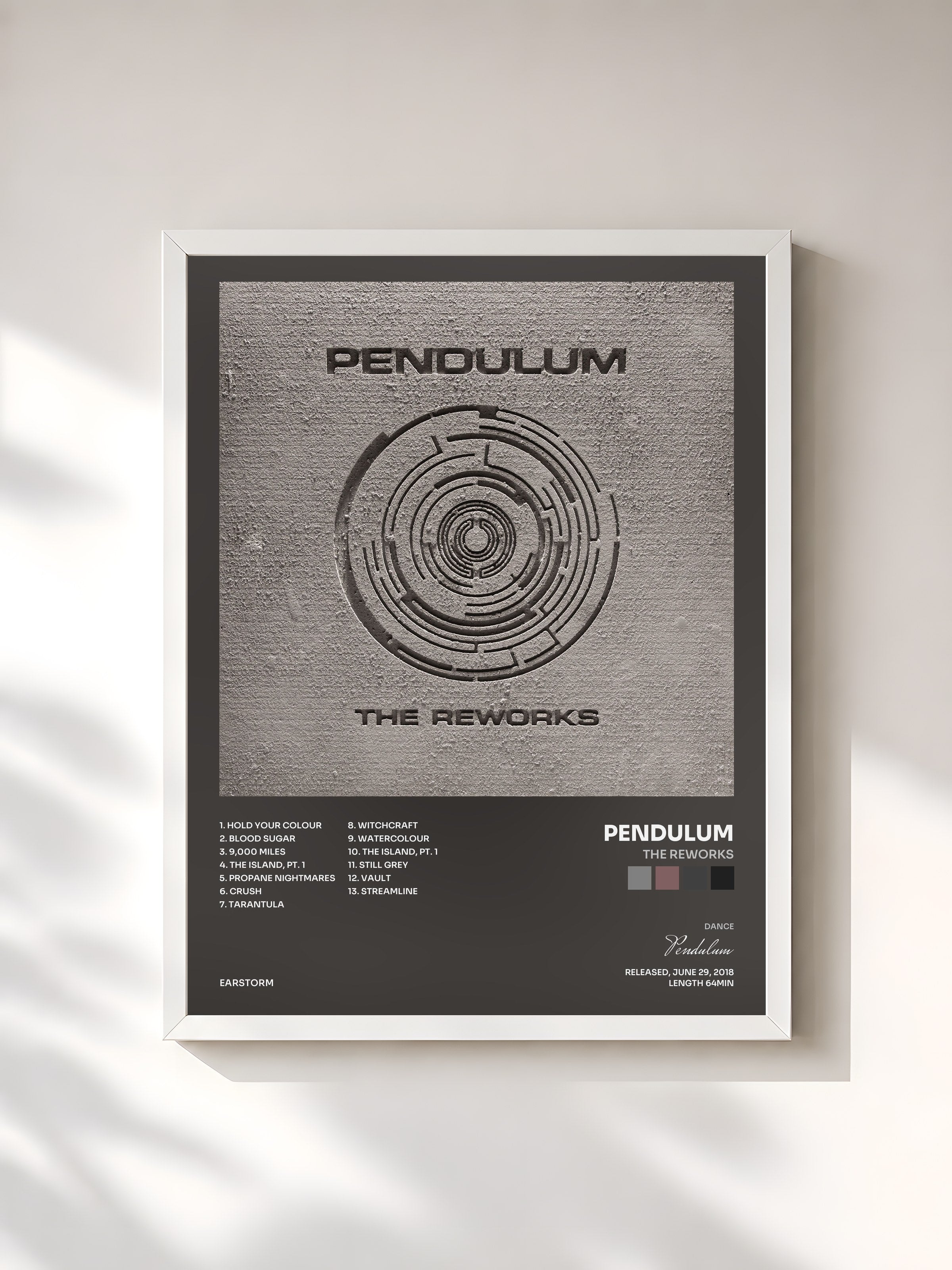 #blanc Tableau de l'album The Reworks de Pendulum, cadre blanc, imprimé et encadré en France