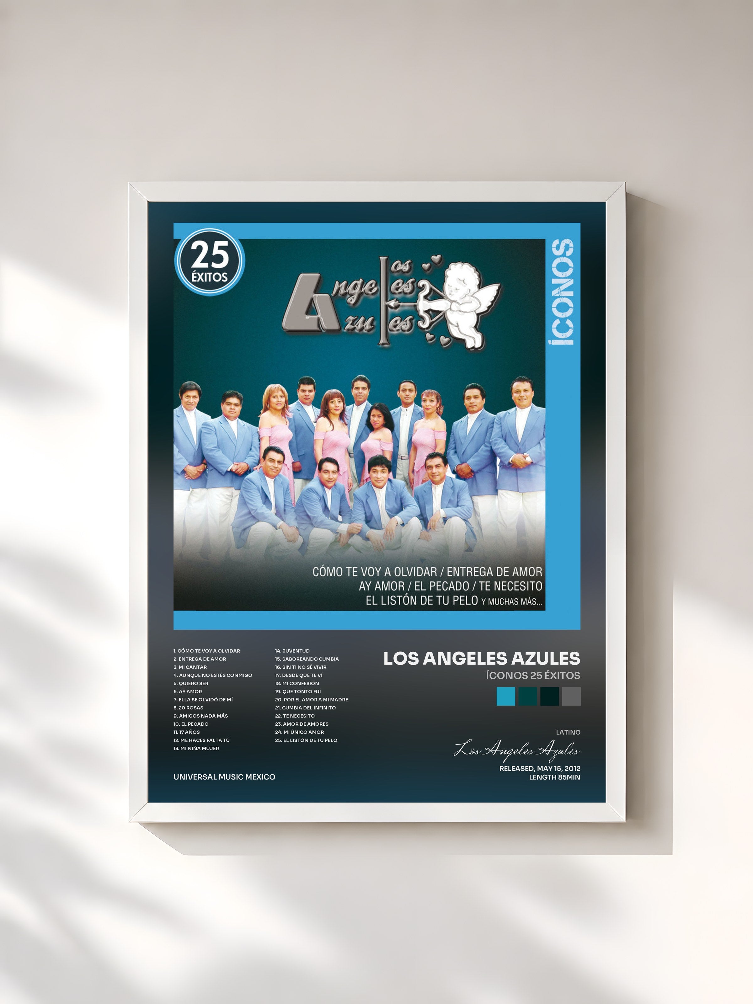 #blanc Tableau de l'album Íconos 25 Éxitos de Los Angeles Azules, cadre blanc, imprimé et encadré en France