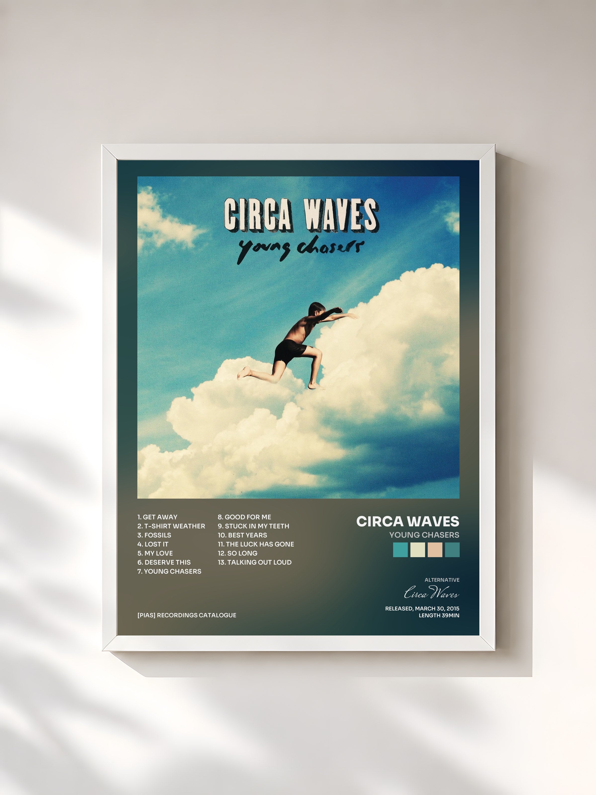 #blanc Tableau de l'album Young Chasers de Circa Waves, cadre blanc, imprimé et encadré en France