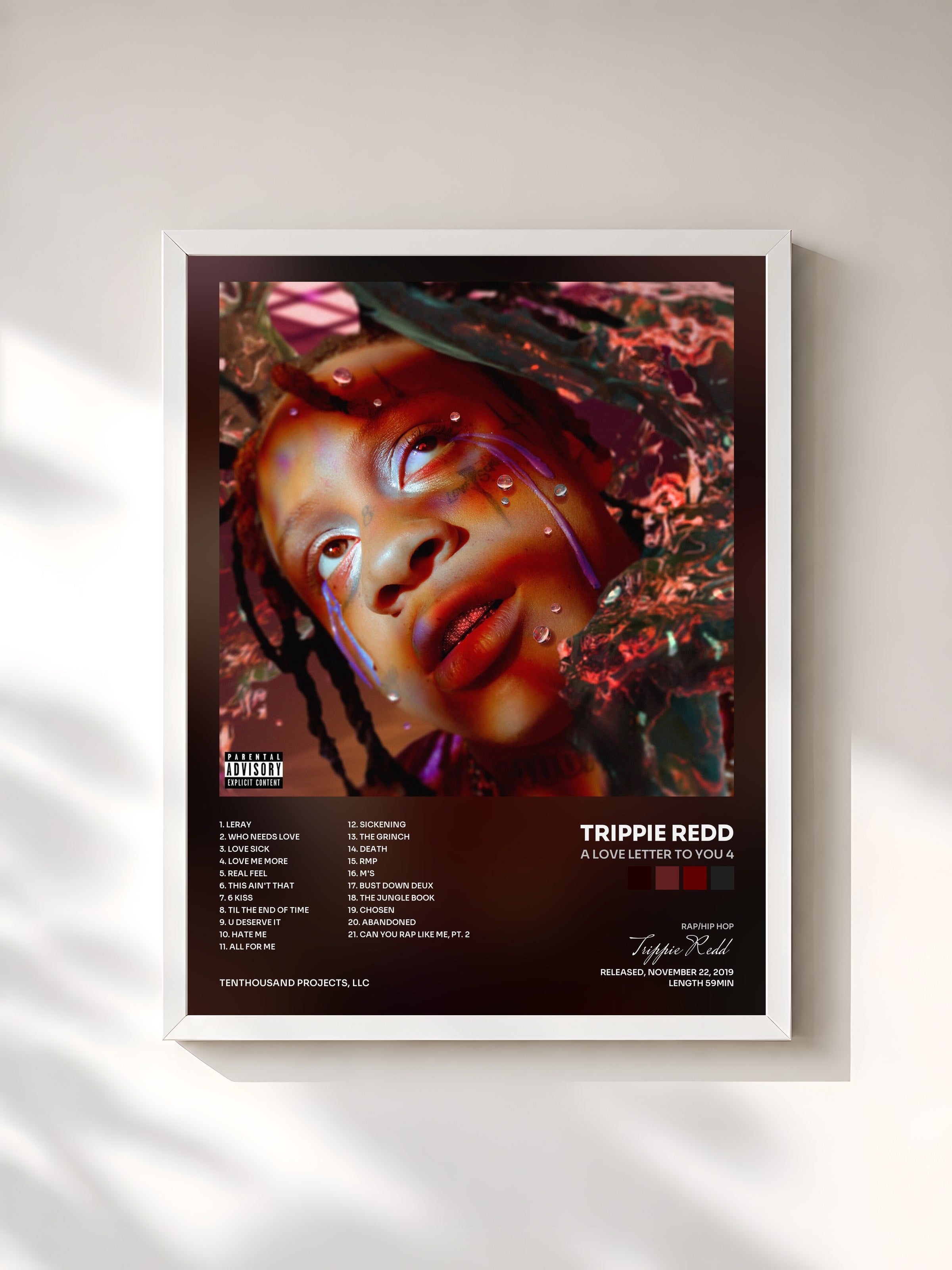 #blanc Tableau de l'album A Love Letter To You 4 de Trippie Redd, cadre blanc, imprimé et encadré en France