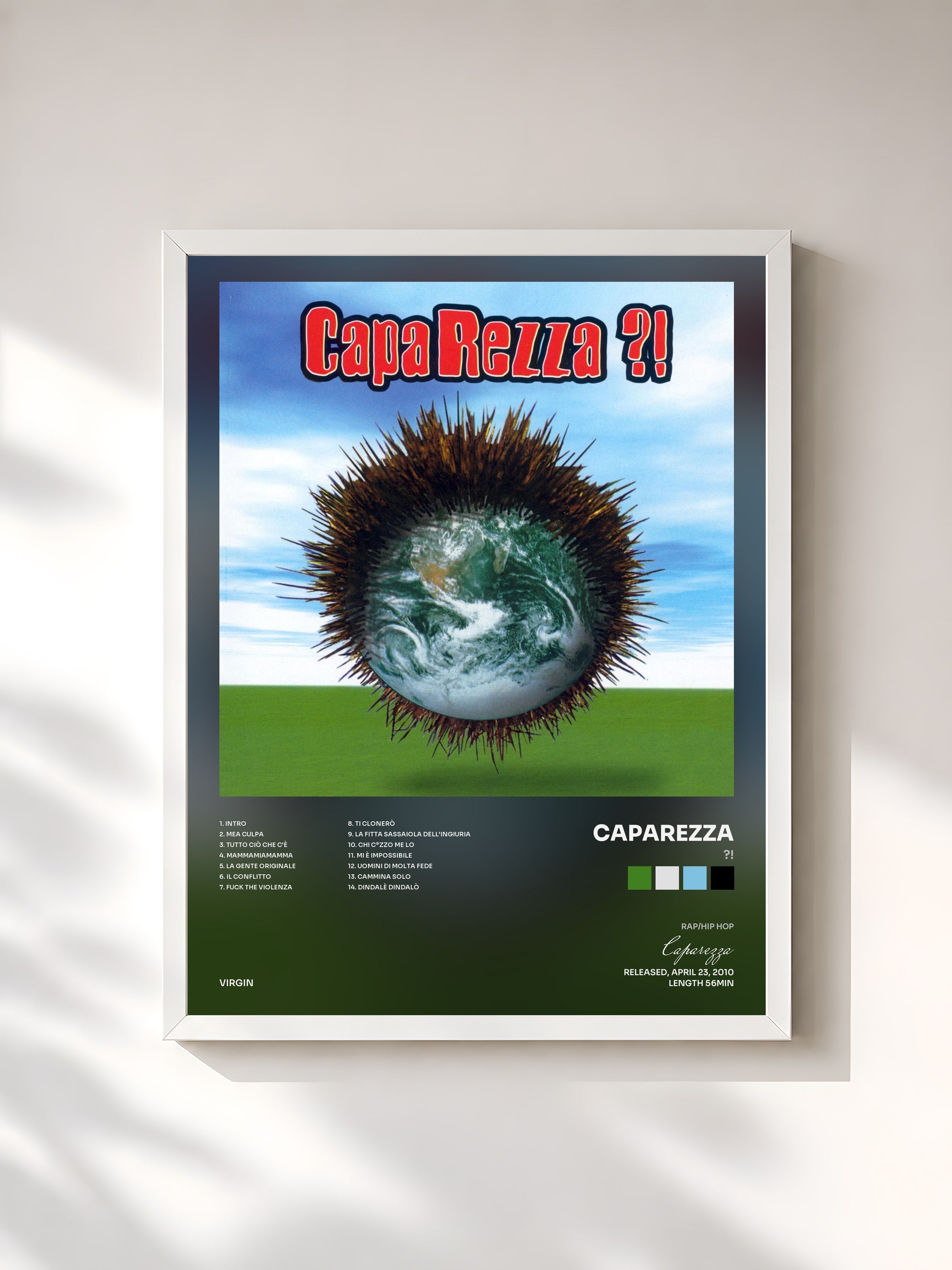 #blanc Tableau de l'album ?! de Caparezza, cadre blanc, imprimé et encadré en France