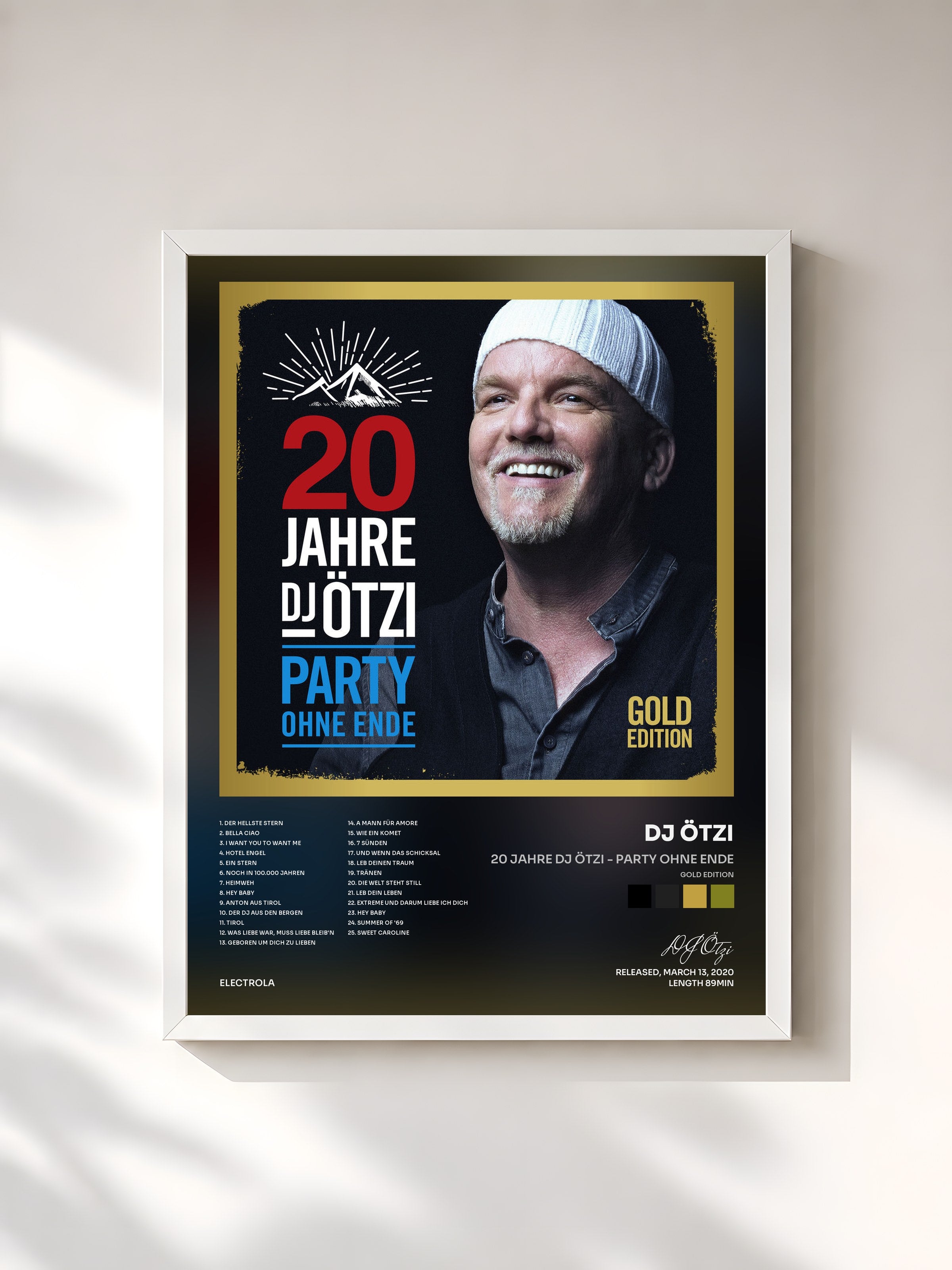 #blanc Tableau de l'album 20 Jahre DJ Ötzi - Party ohne Ende (Gold Edition) de DJ Ötzi, cadre blanc, imprimé et encadré en France