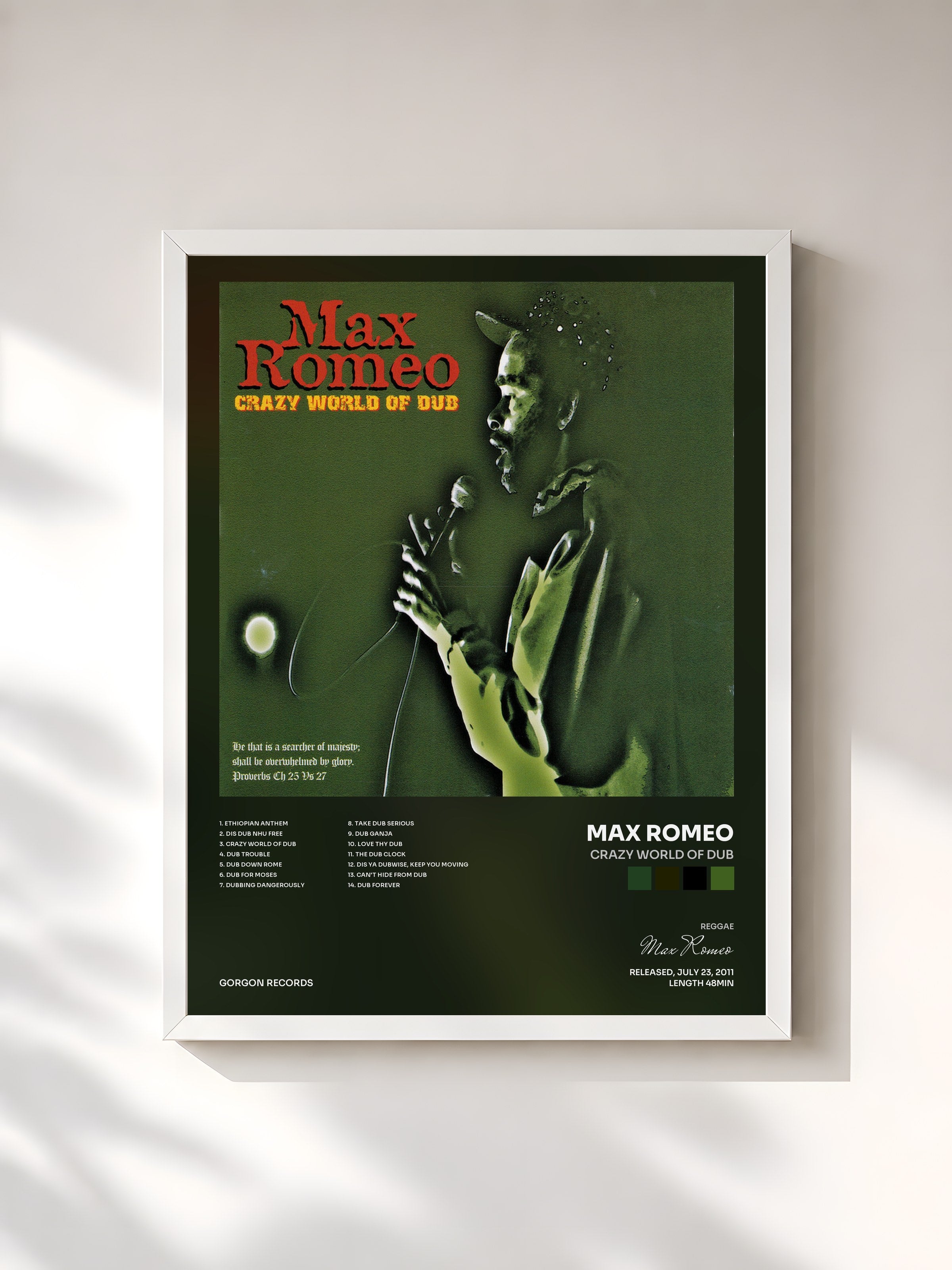 #blanc Tableau de l'album Crazy World Of Dub de Max Romeo, cadre blanc, imprimé et encadré en France