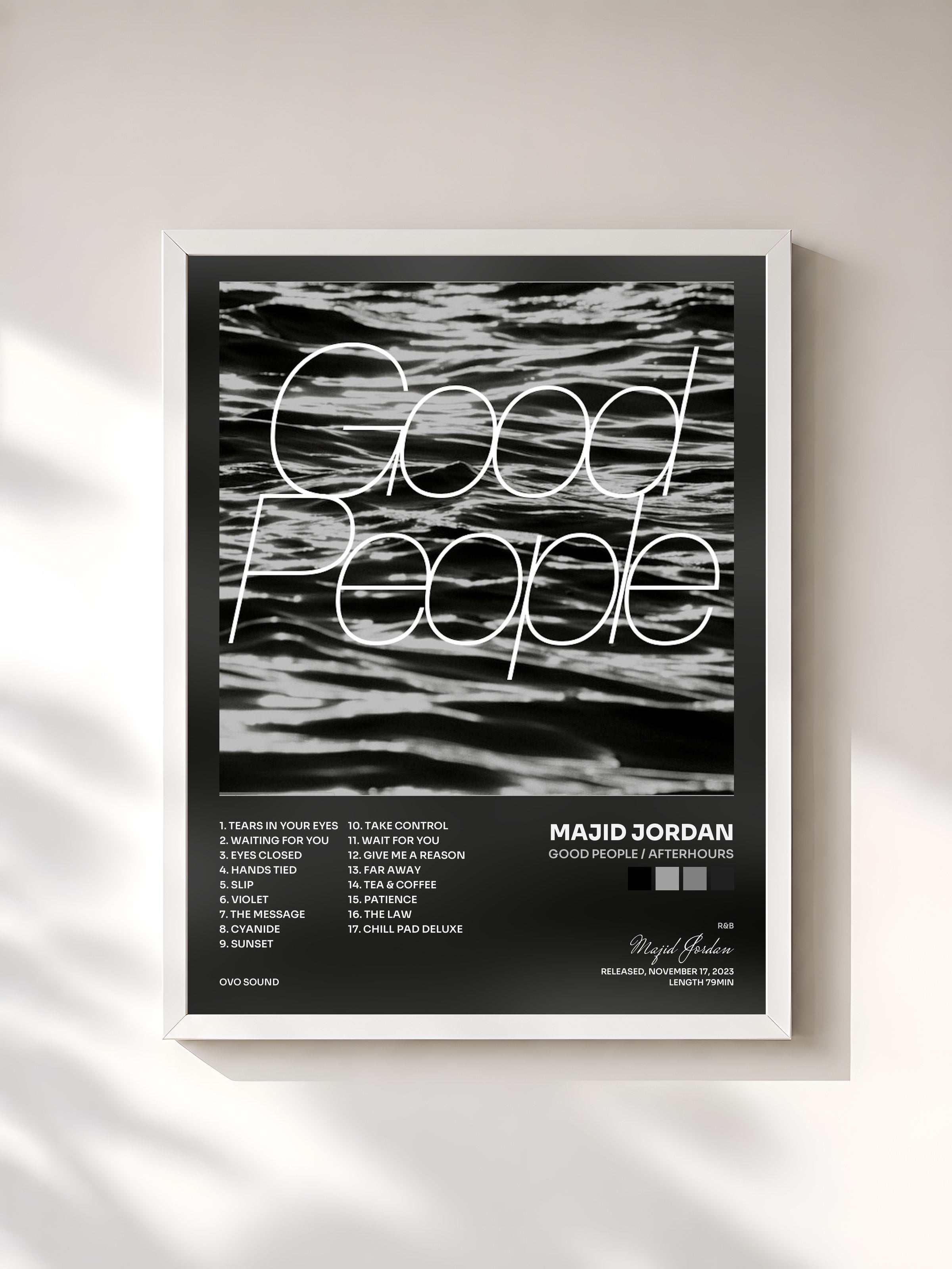#blanc Tableau de l'album Good People / Afterhours de Majid Jordan, cadre blanc, imprimé et encadré en France