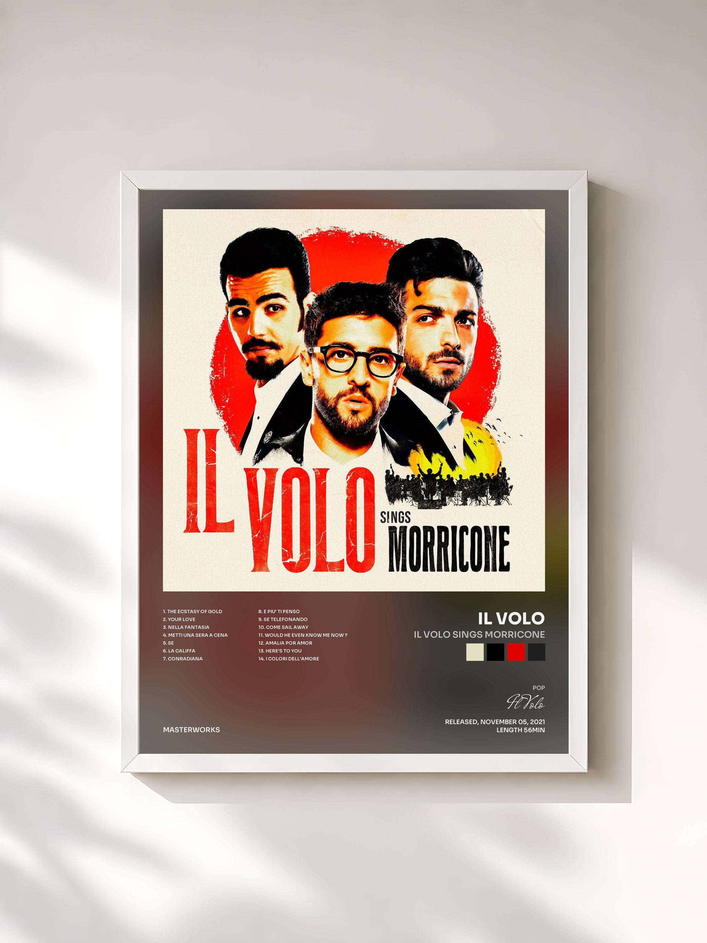 #blanc Tableau de l'album IL VOLO SINGS MORRICONE de Il Volo, cadre blanc, imprimé et encadré en France
