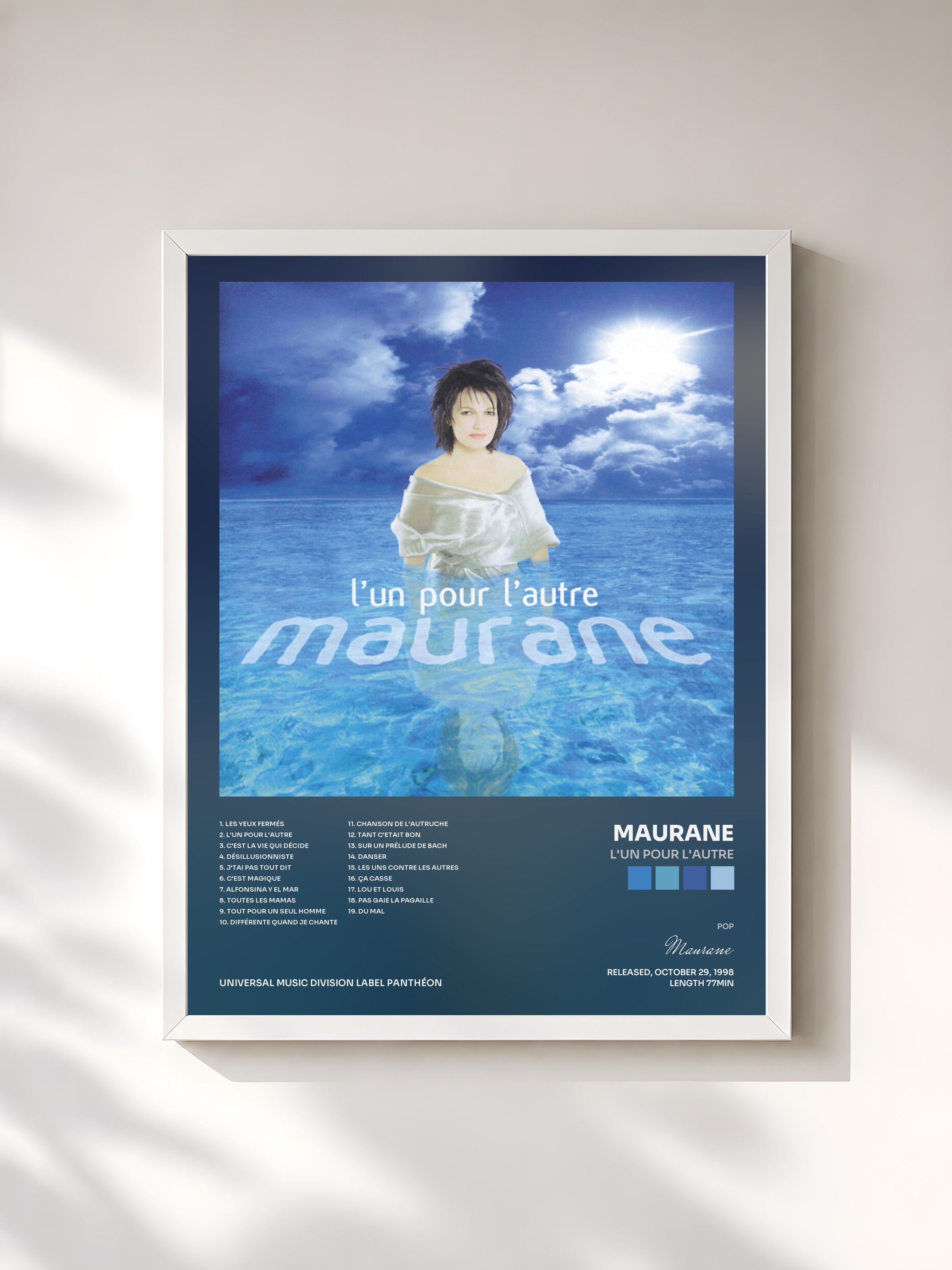 #blanc Tableau de l'album L'Un Pour L'Autre de Maurane, cadre blanc, imprimé et encadré en France