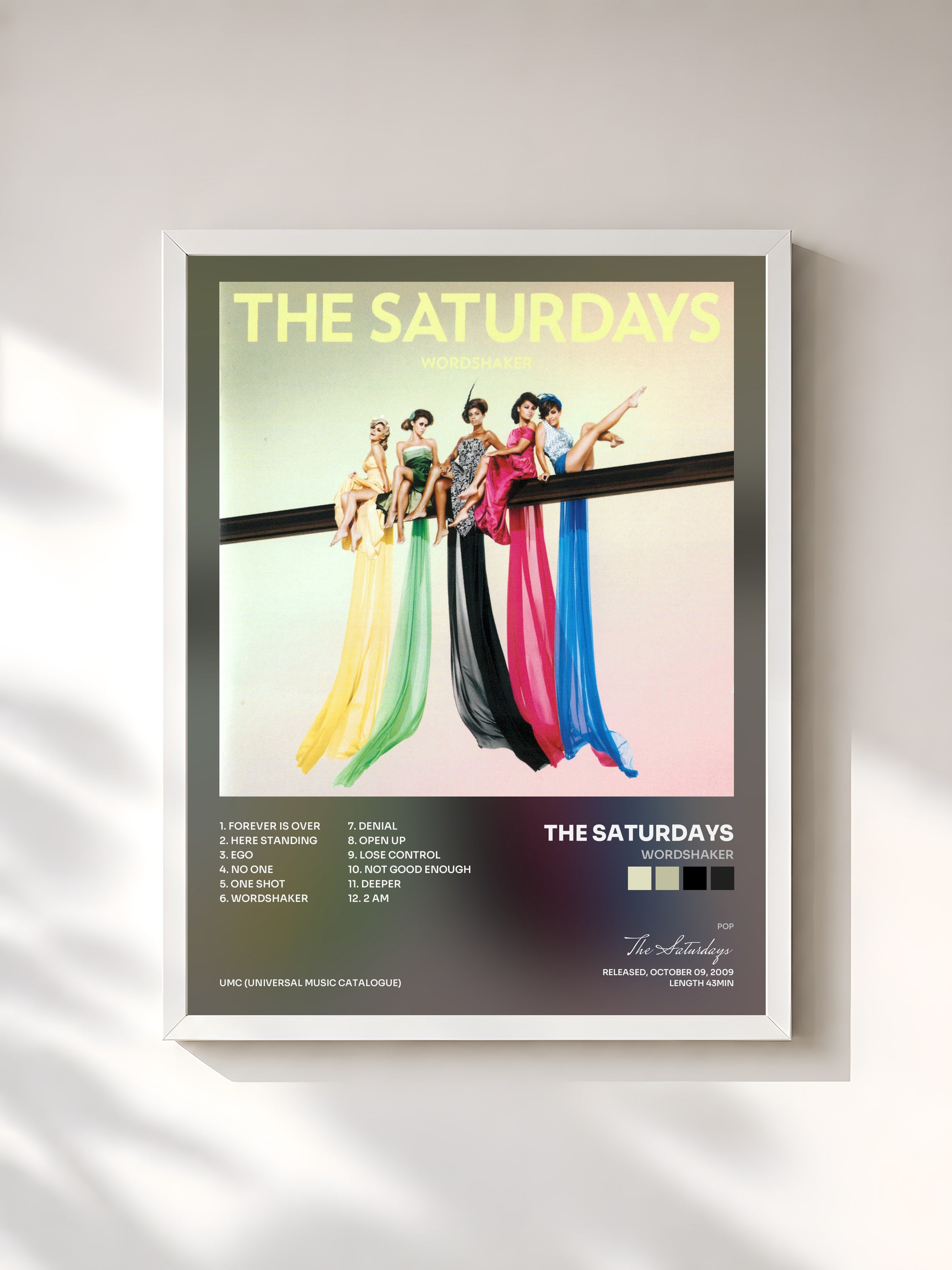 #blanc Tableau de l'album Wordshaker de The Saturdays, cadre blanc, imprimé et encadré en France