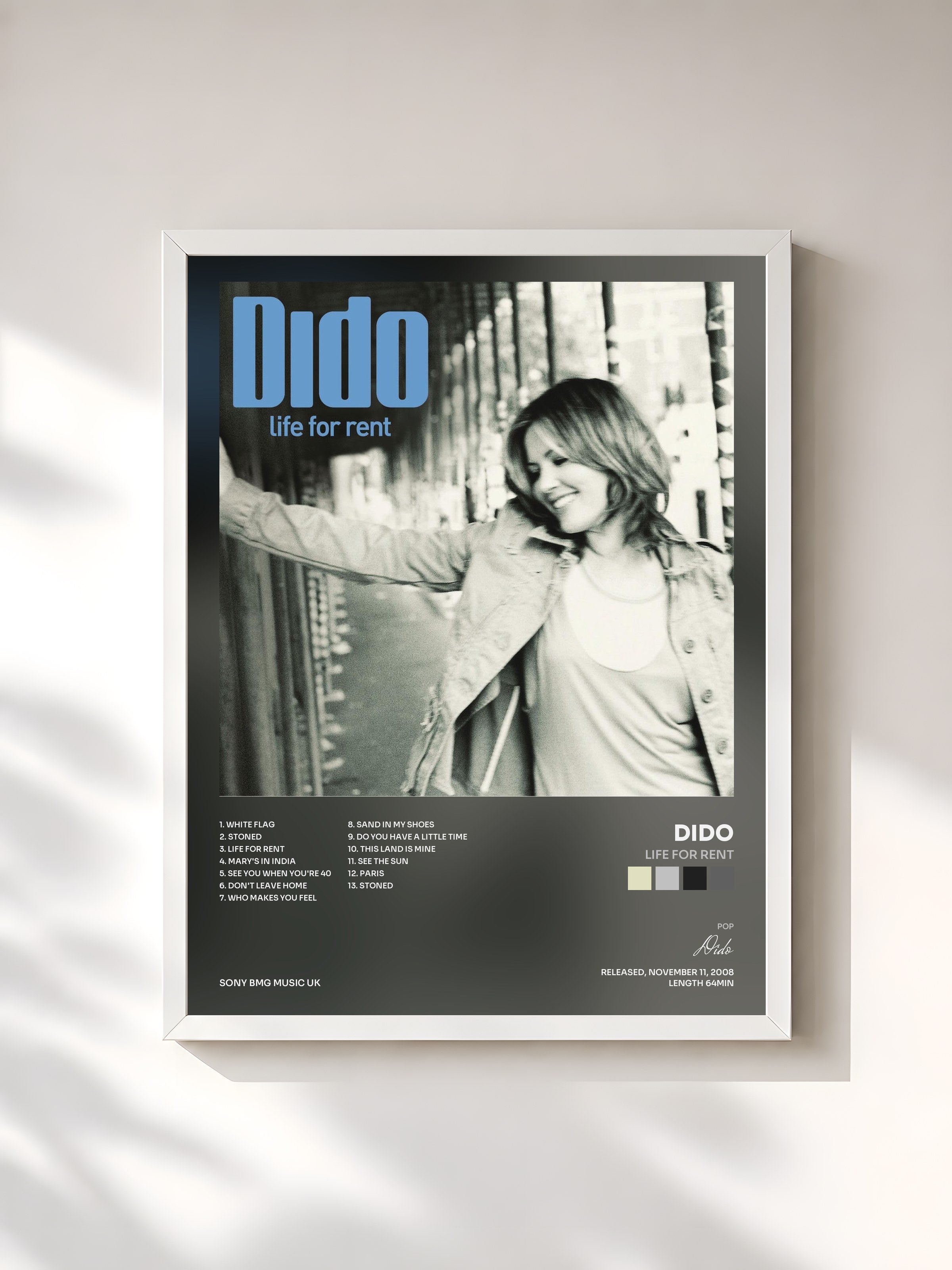 #blanc Tableau de l'album Life For Rent de Dido, cadre blanc, imprimé et encadré en France
