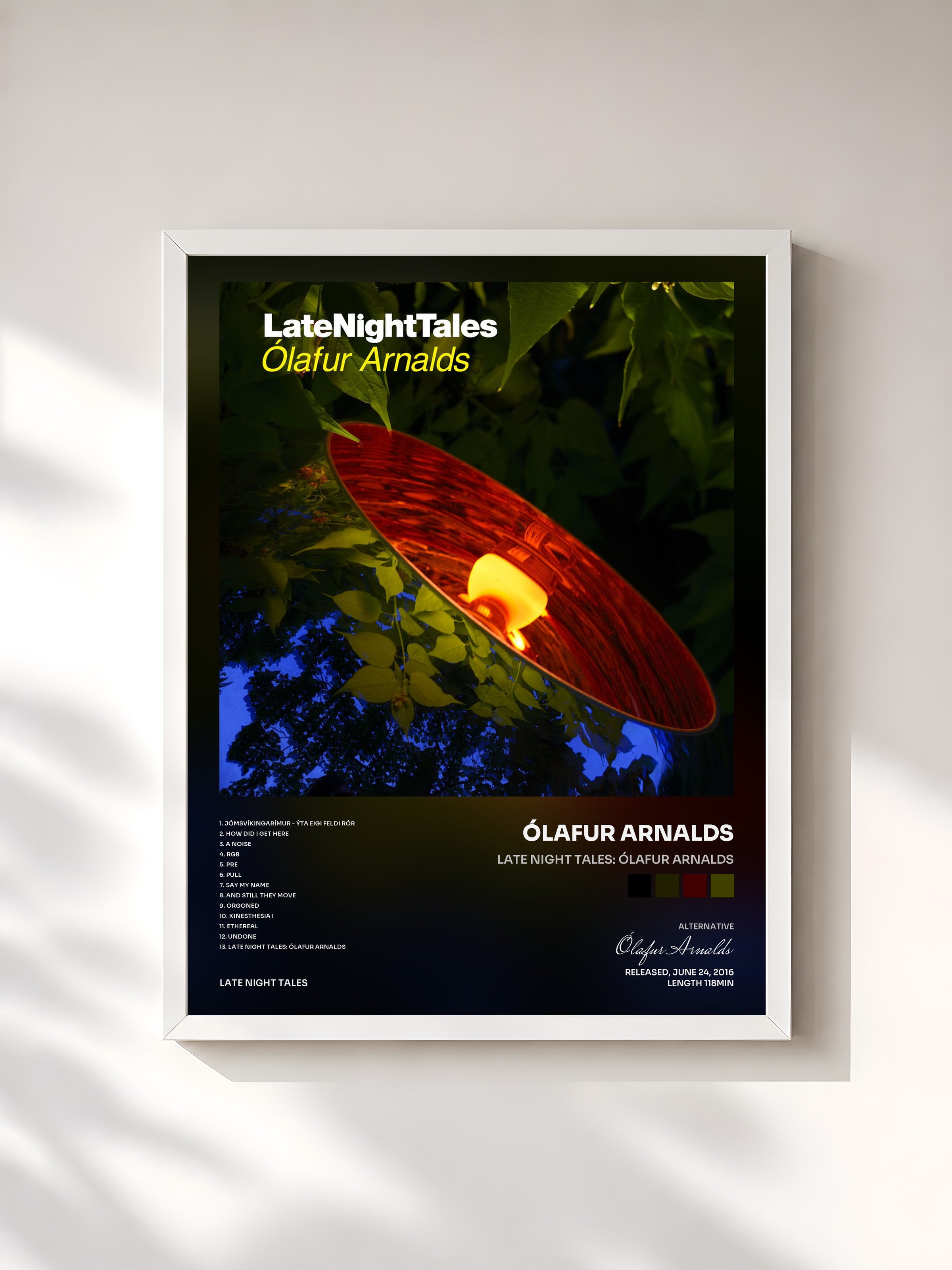 #blanc Tableau de l'album Late Night Tales: Ólafur Arnalds de Ólafur Arnalds, cadre blanc, imprimé et encadré en France
