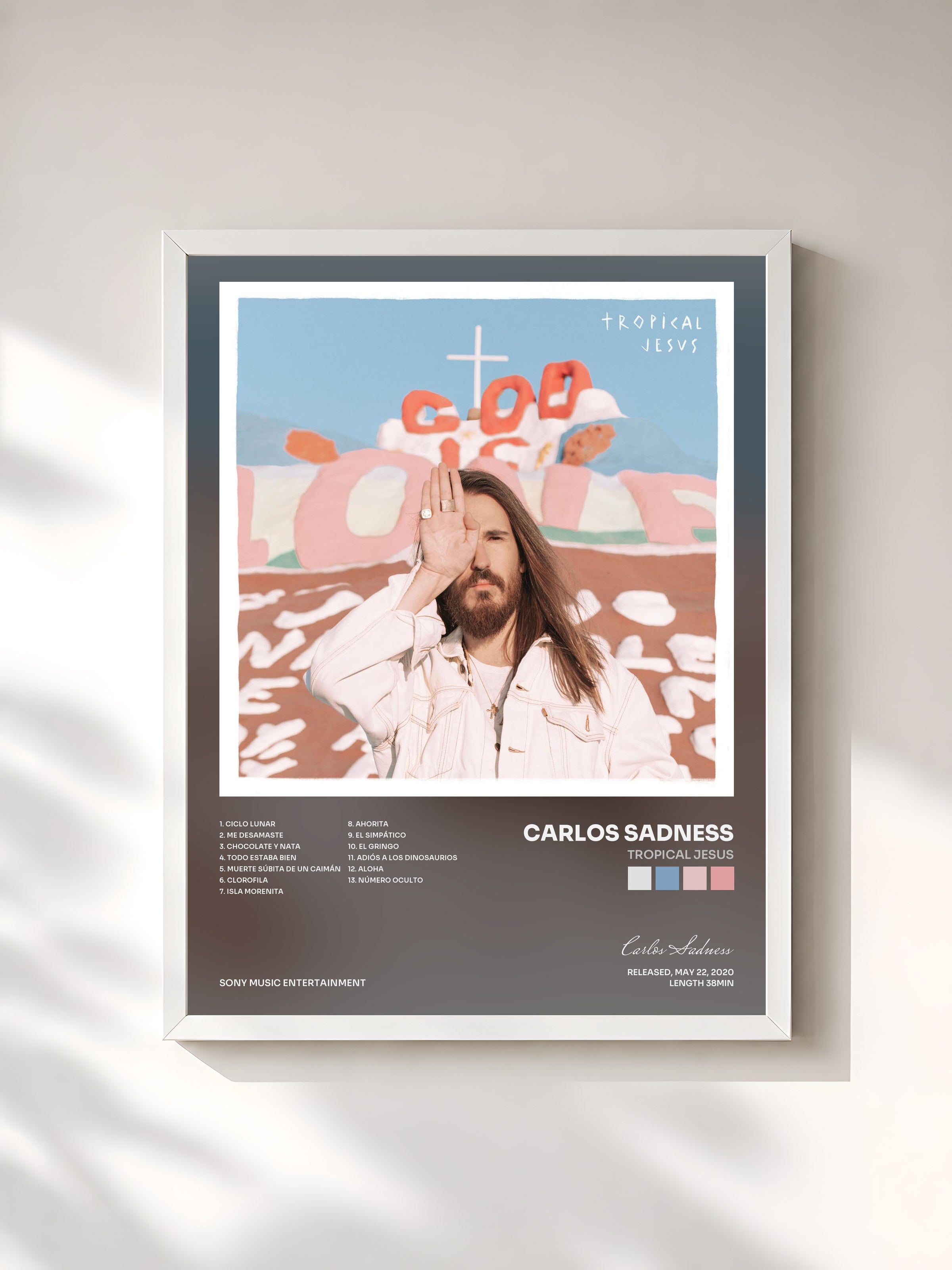 #blanc Tableau de l'album Tropical Jesus de Carlos Sadness, cadre blanc, imprimé et encadré en France