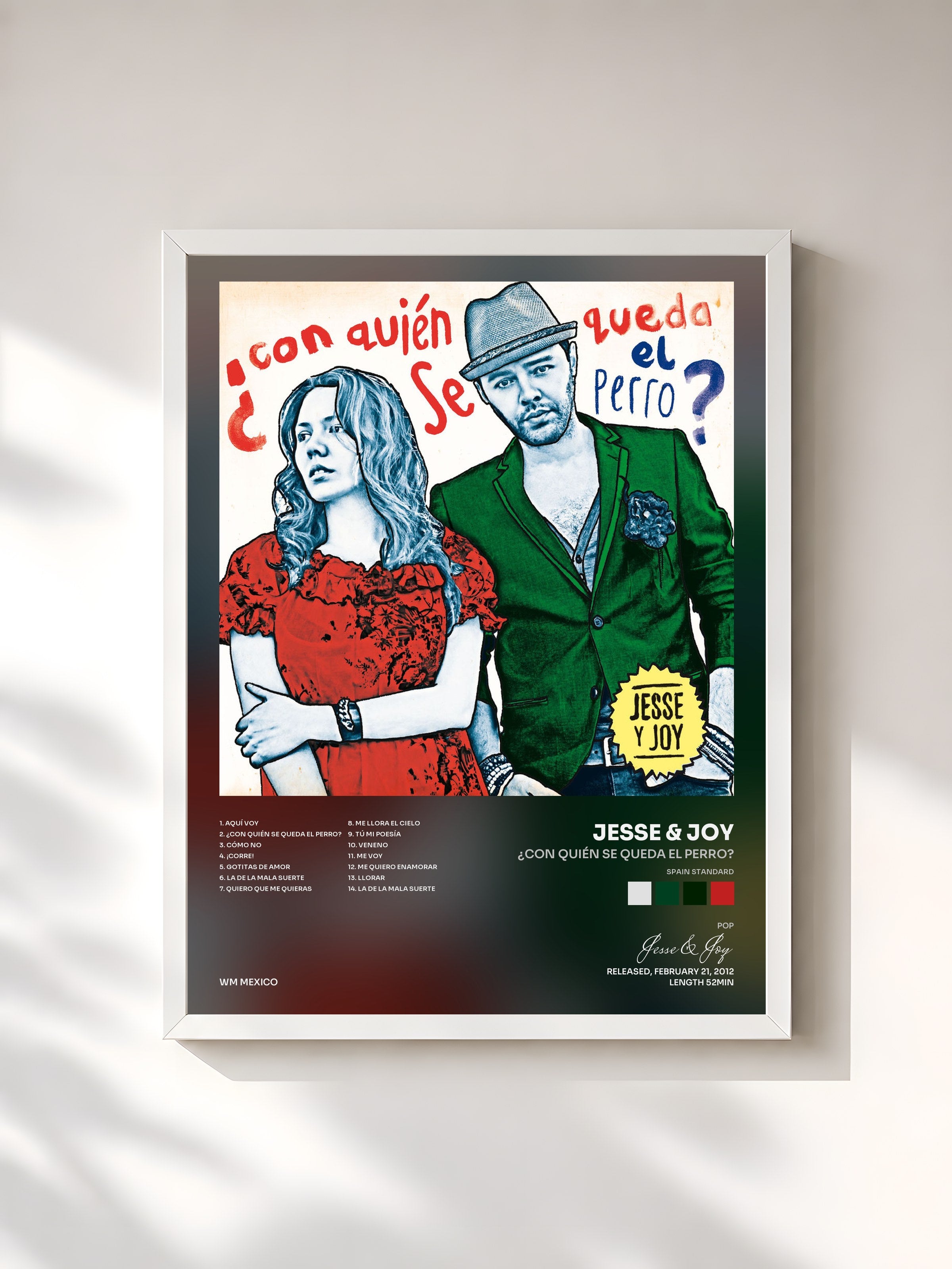 #blanc Tableau de l'album ¿Con quién se queda el perro? (Spain Standard) de Jesse & Joy, cadre blanc, imprimé et encadré en France