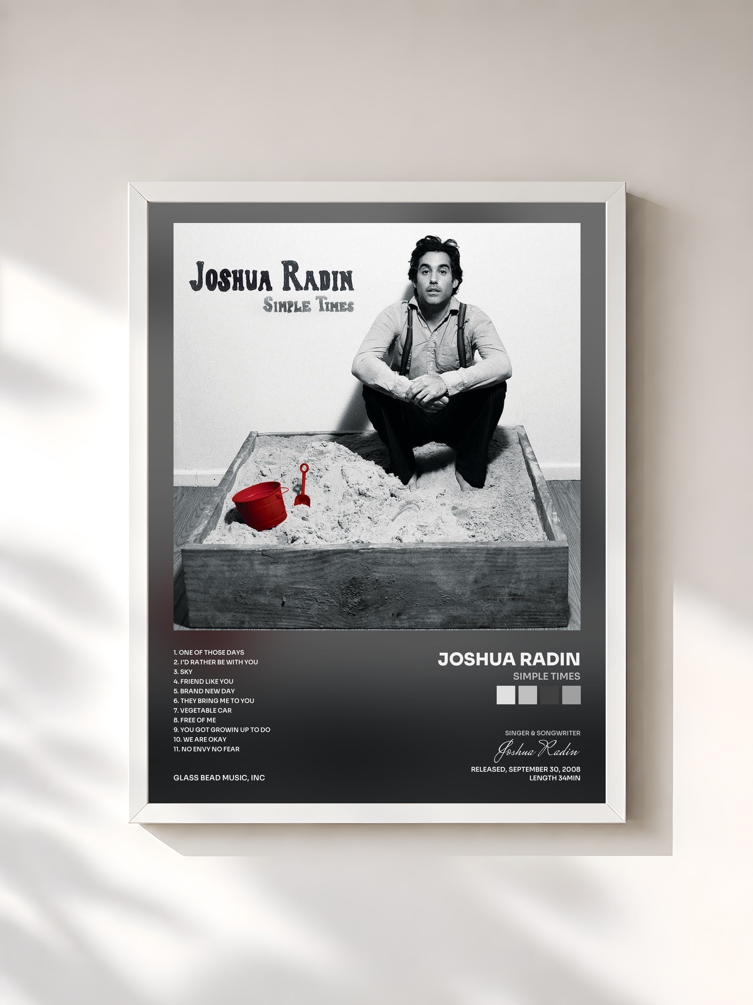 #blanc Tableau de l'album Simple Times de Joshua Radin, cadre blanc, imprimé et encadré en France