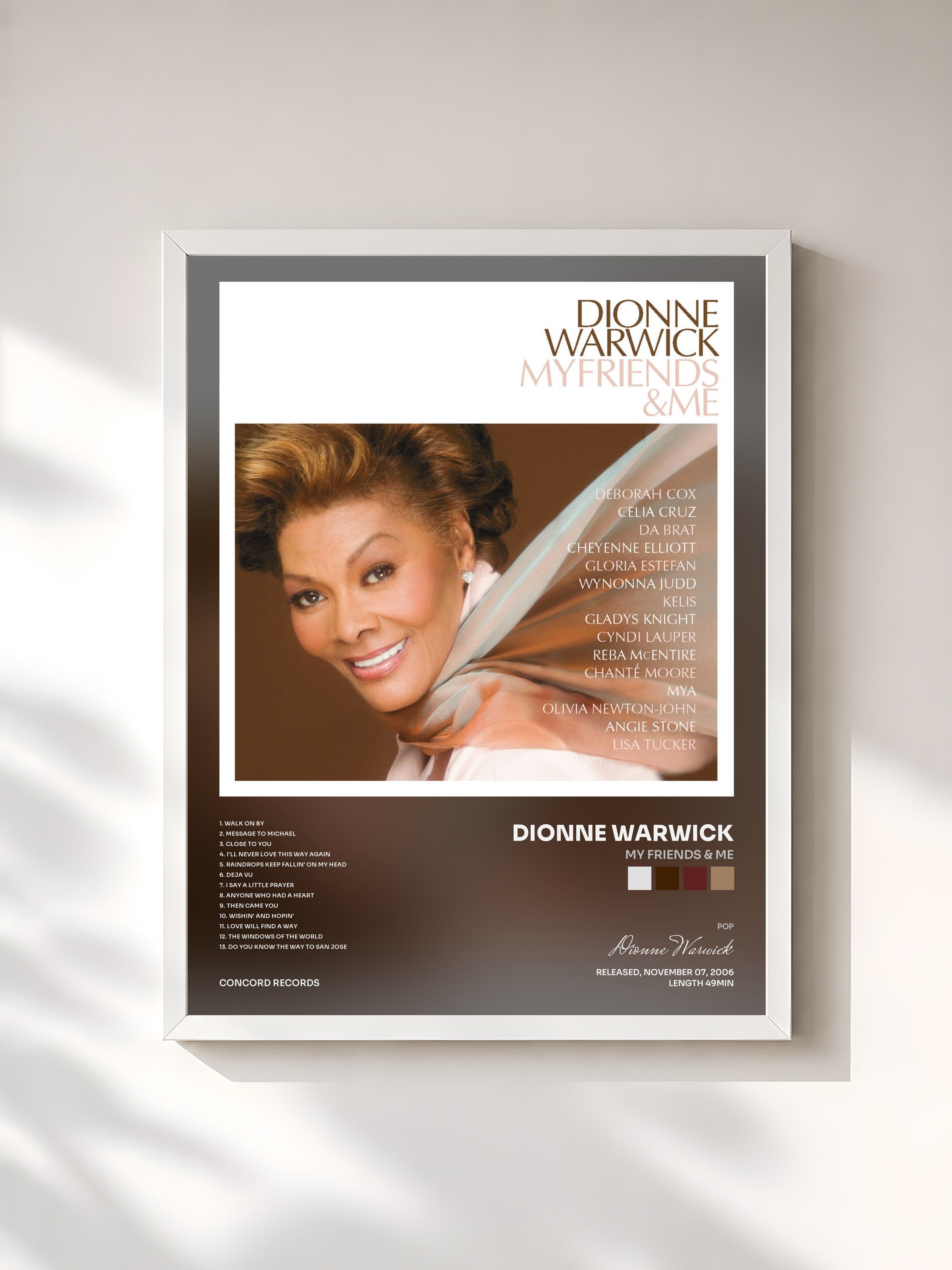 #blanc Tableau de l'album My Friends & Me de Dionne Warwick, cadre blanc, imprimé et encadré en France
