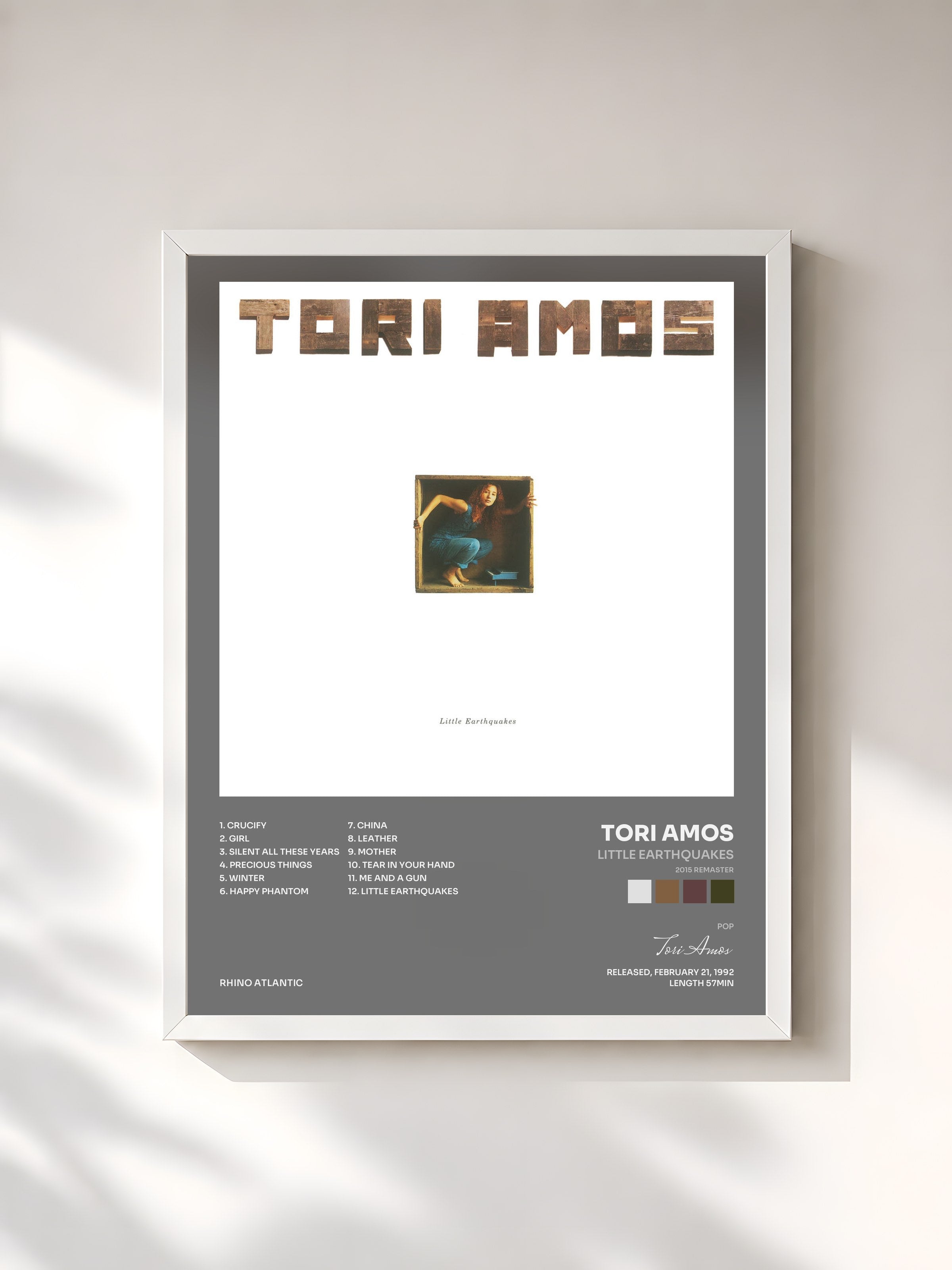 #blanc Tableau de l'album Little Earthquakes (2015 Remaster) de Tori Amos, cadre blanc, imprimé et encadré en France