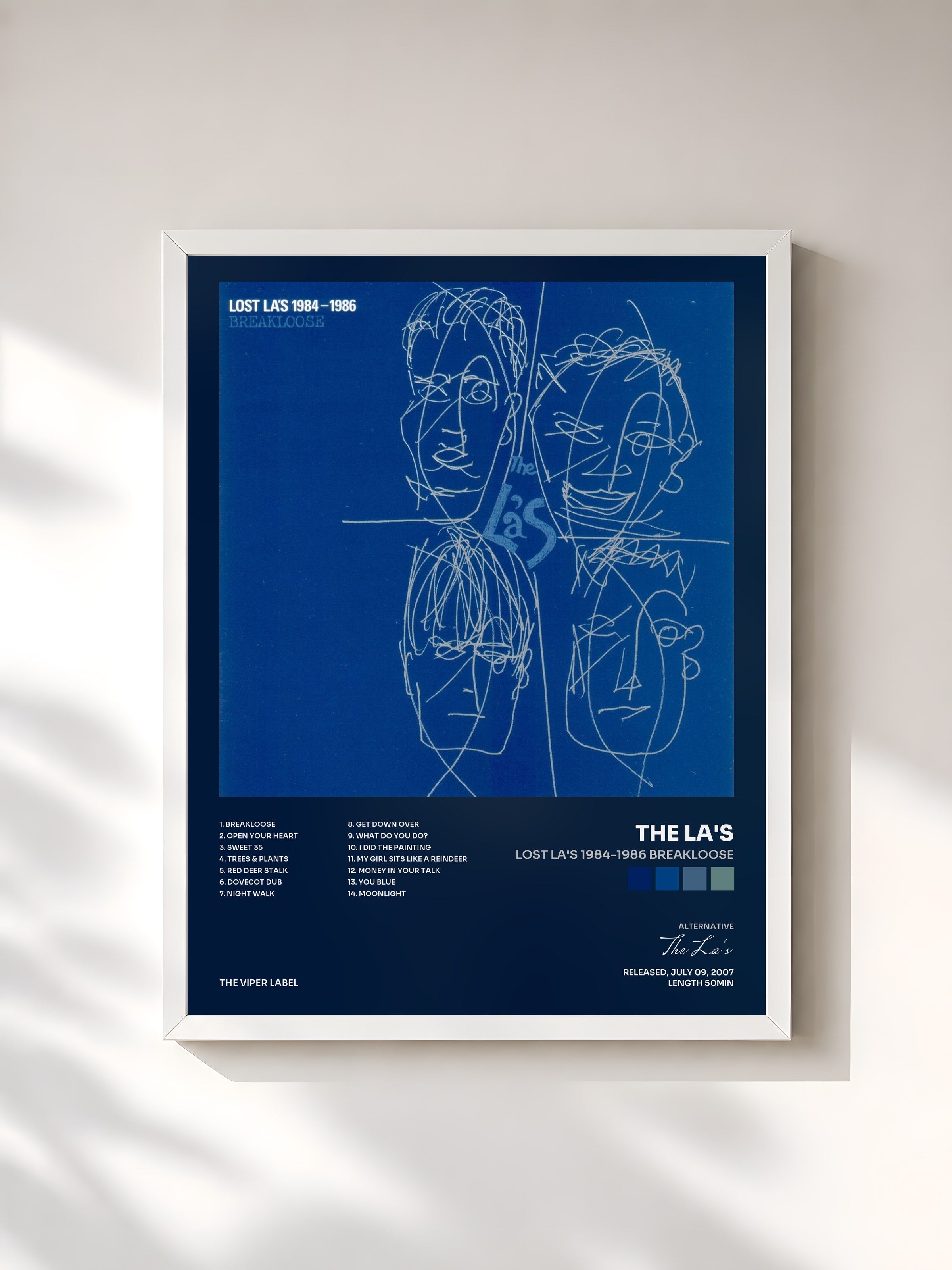 #blanc Tableau de l'album Lost La's 1984-1986 Breakloose de The La's, cadre blanc, imprimé et encadré en France