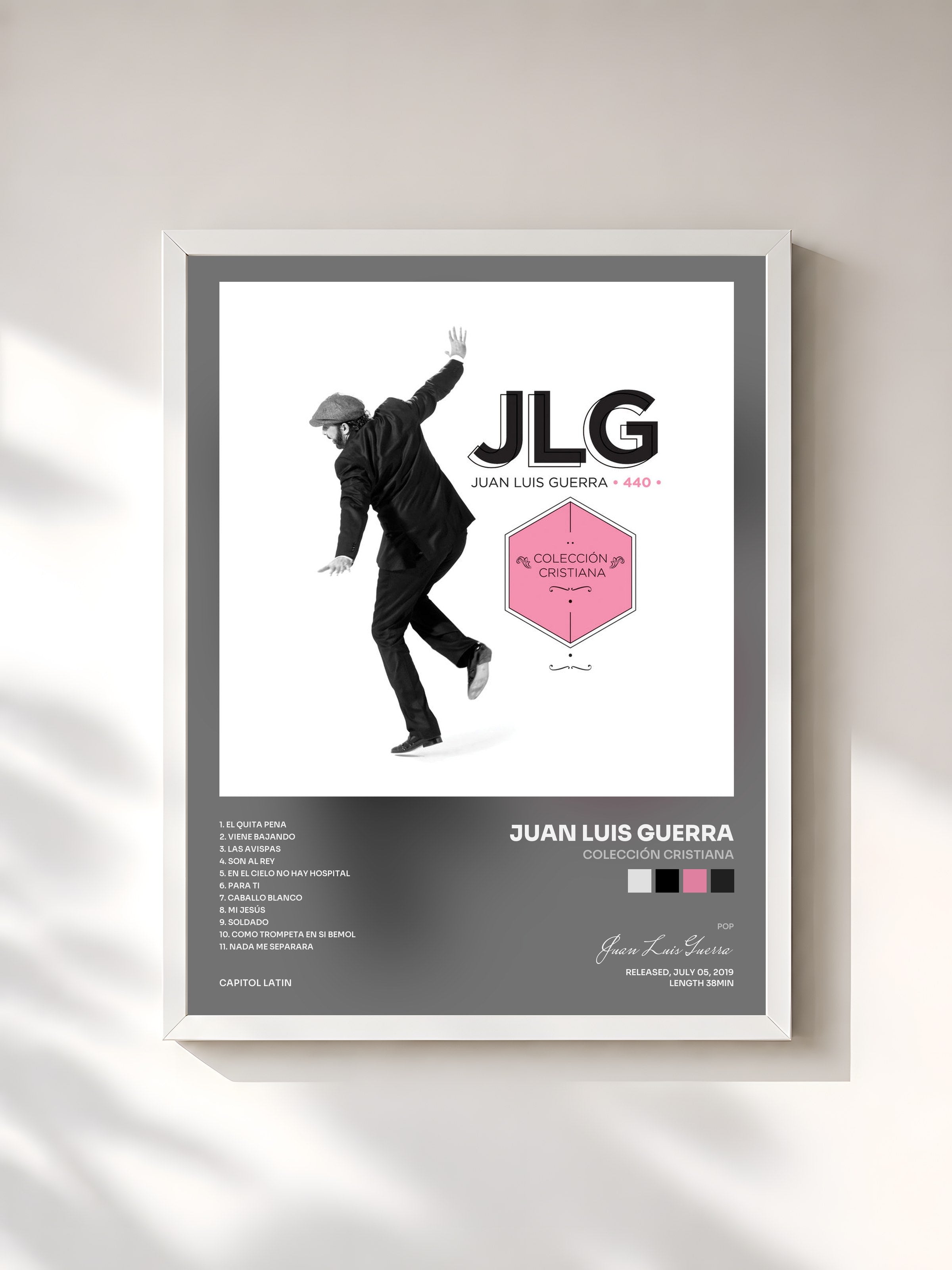#blanc Tableau de l'album Colección Cristiana de Juan Luis Guerra, cadre blanc, imprimé et encadré en France