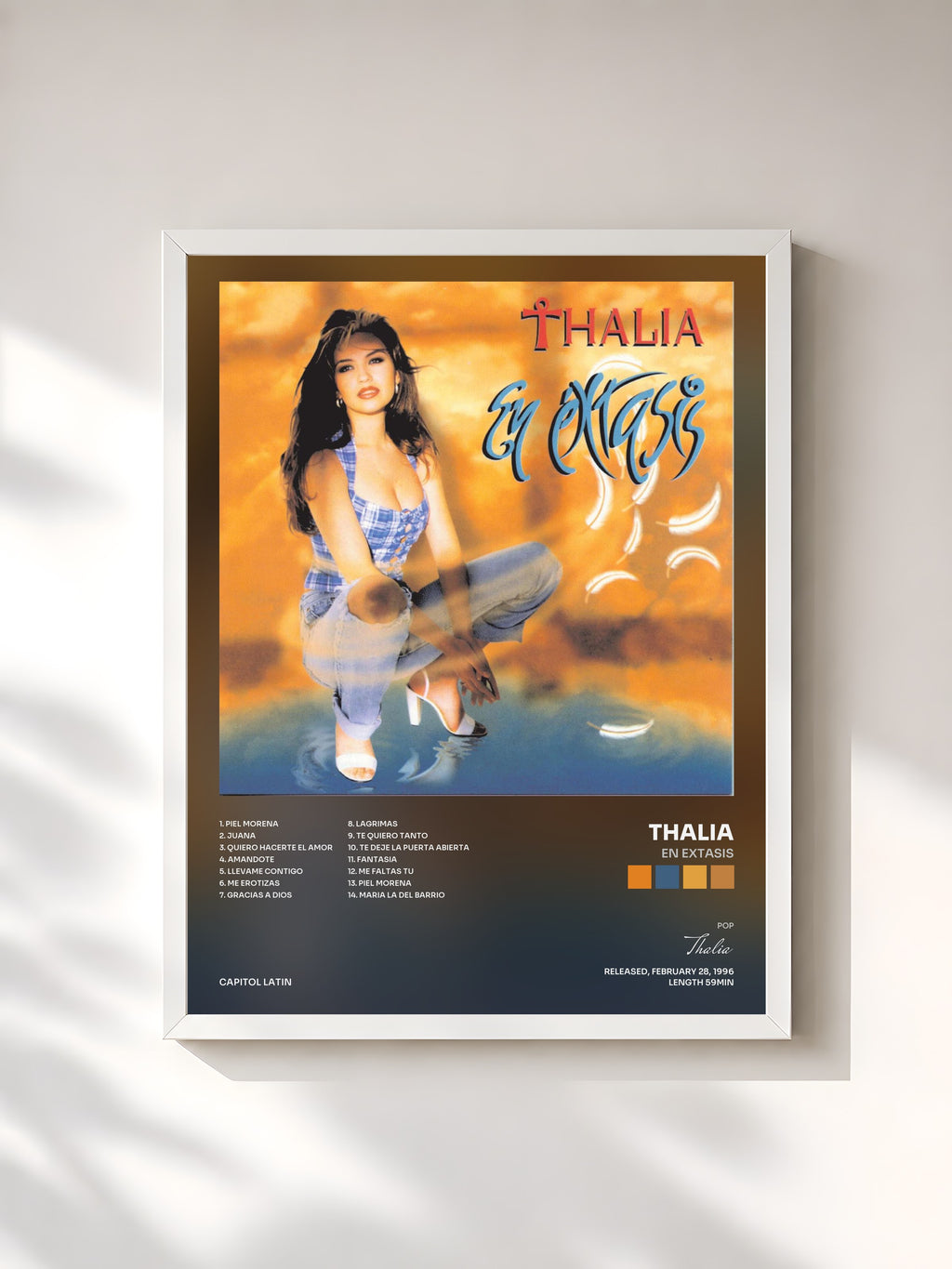 #blanc Tableau de l'album En Extasis de Thalia, cadre blanc, imprimé et encadré en France