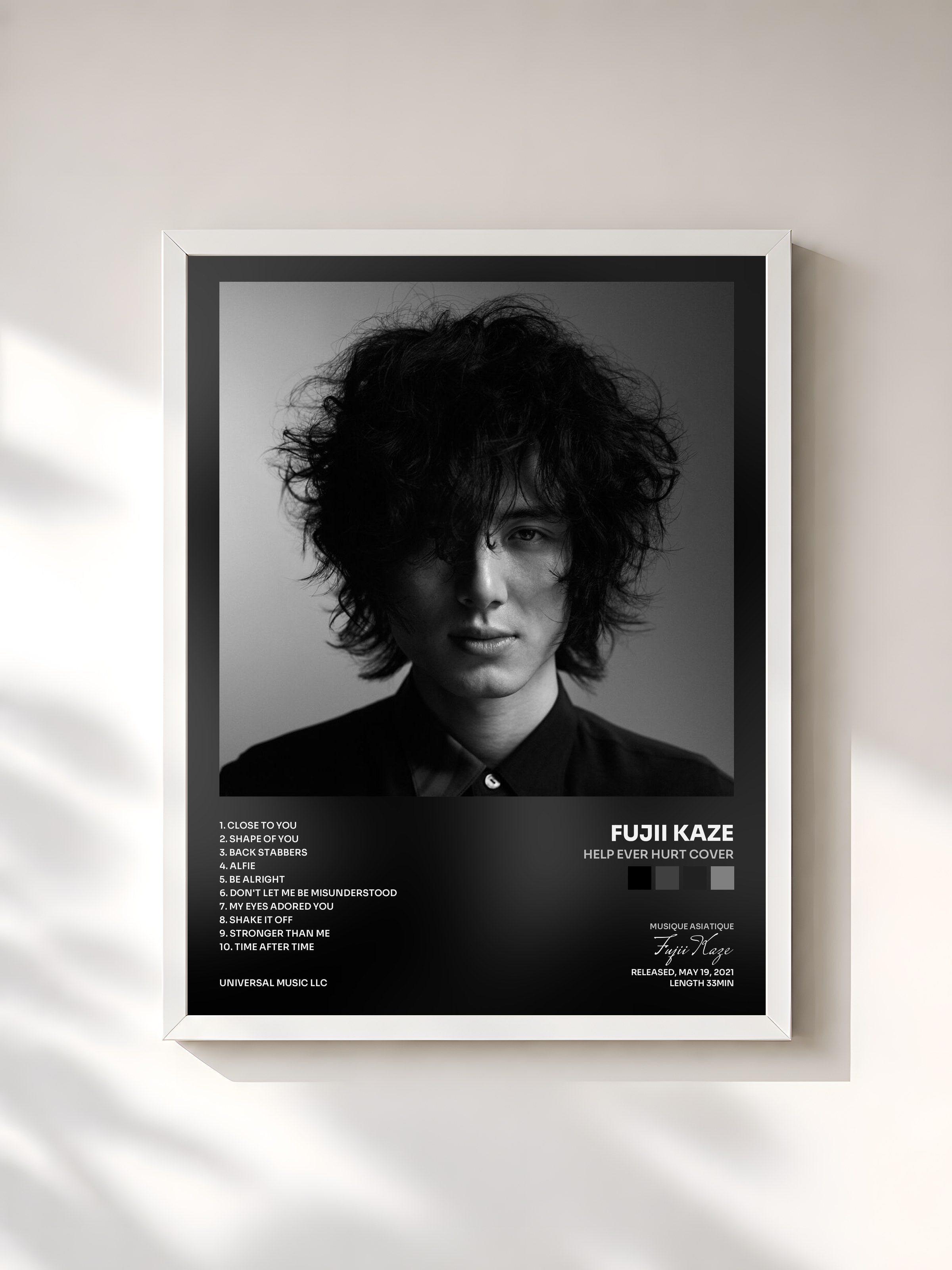 #blanc Tableau de l'album HELP EVER HURT COVER de Fujii Kaze, cadre blanc, imprimé et encadré en France