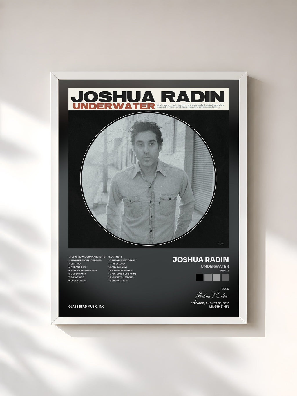 #blanc Underwater (Deluxe) by Joshua Radin as a framed art print, white frame, printed and framed in France