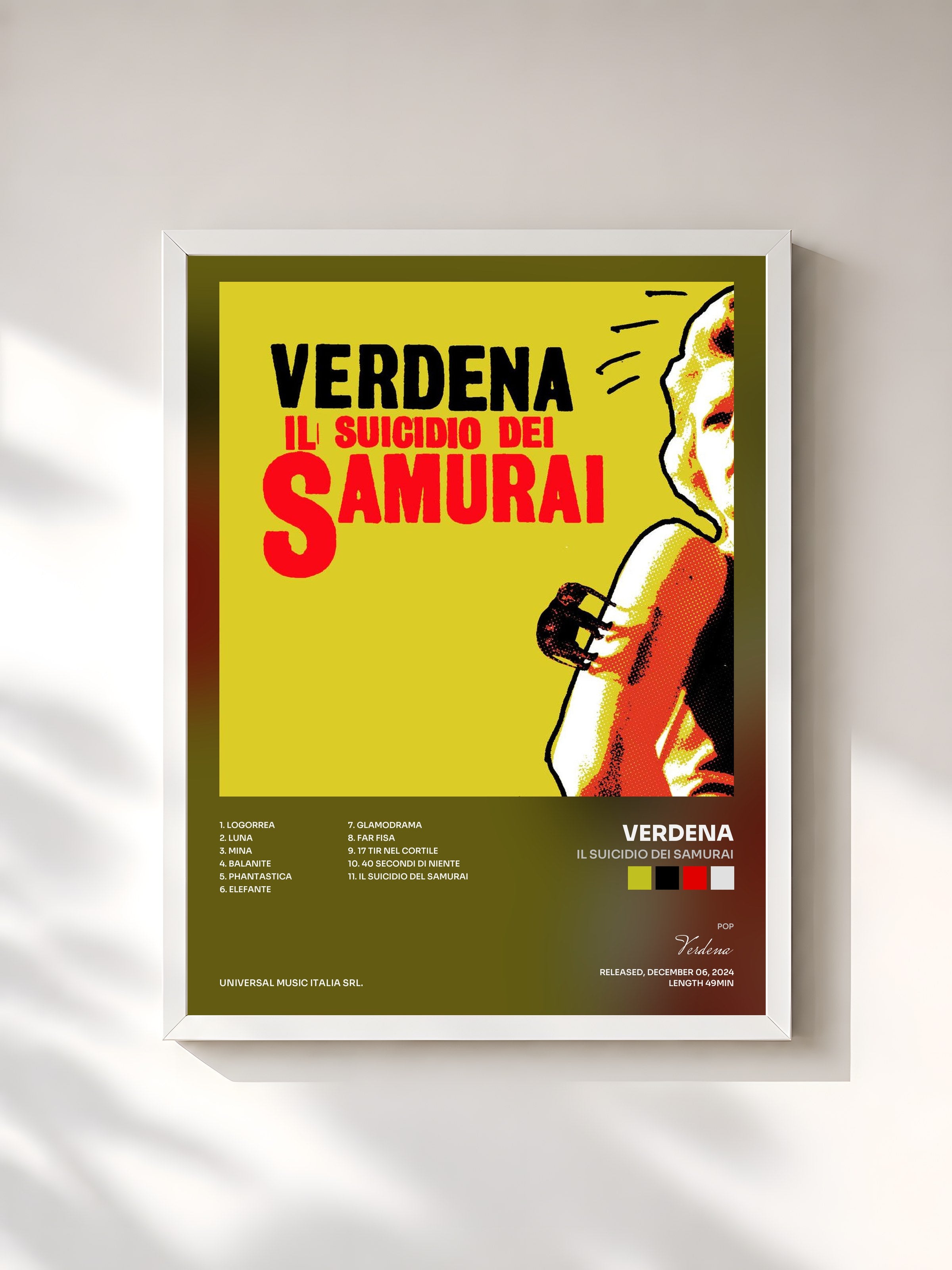 #blanc Tableau de l'album Il suicidio dei Samurai de Verdena, cadre blanc, imprimé et encadré en France