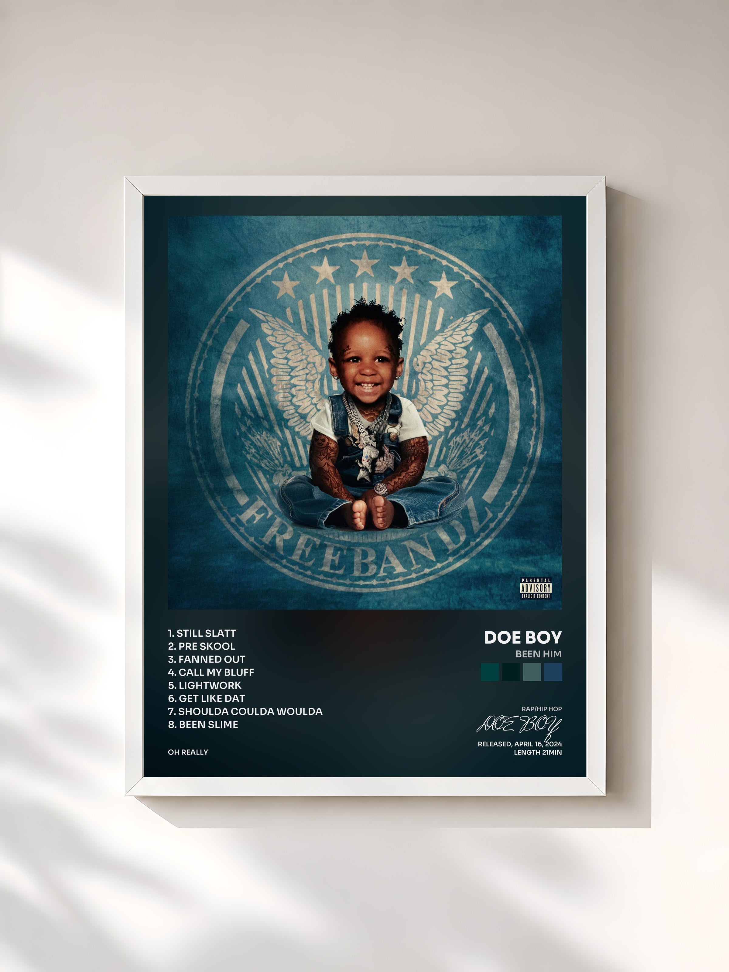 #blanc Tableau de l'album BEEN HIM de DOE BOY, cadre blanc, imprimé et encadré en France