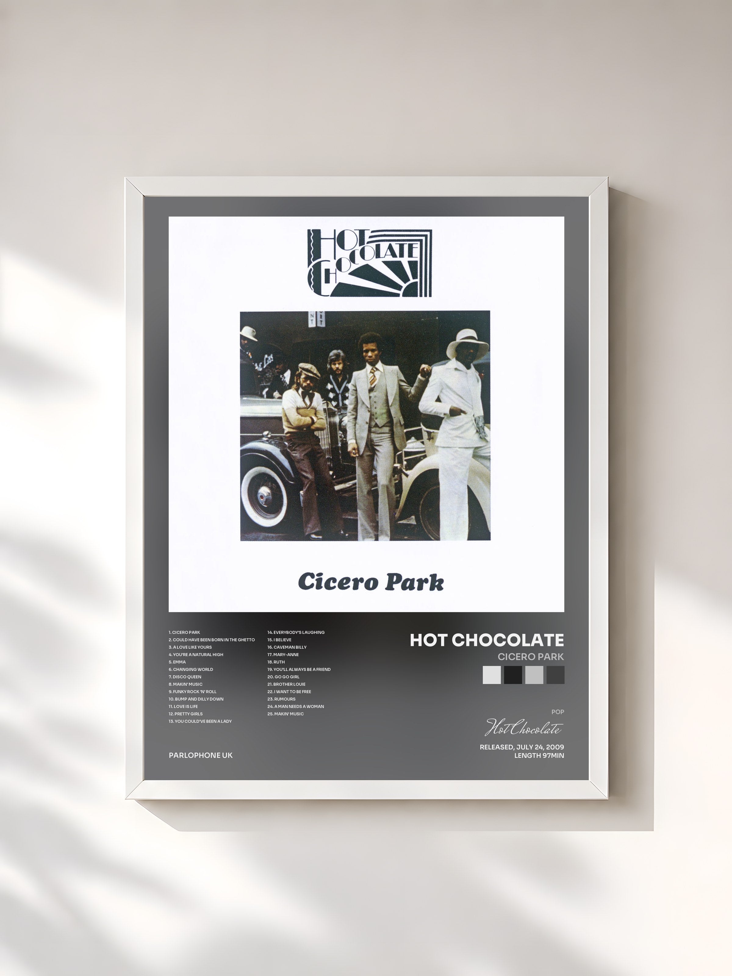 #blanc Tableau de l'album Cicero Park de Hot Chocolate, cadre blanc, imprimé et encadré en France