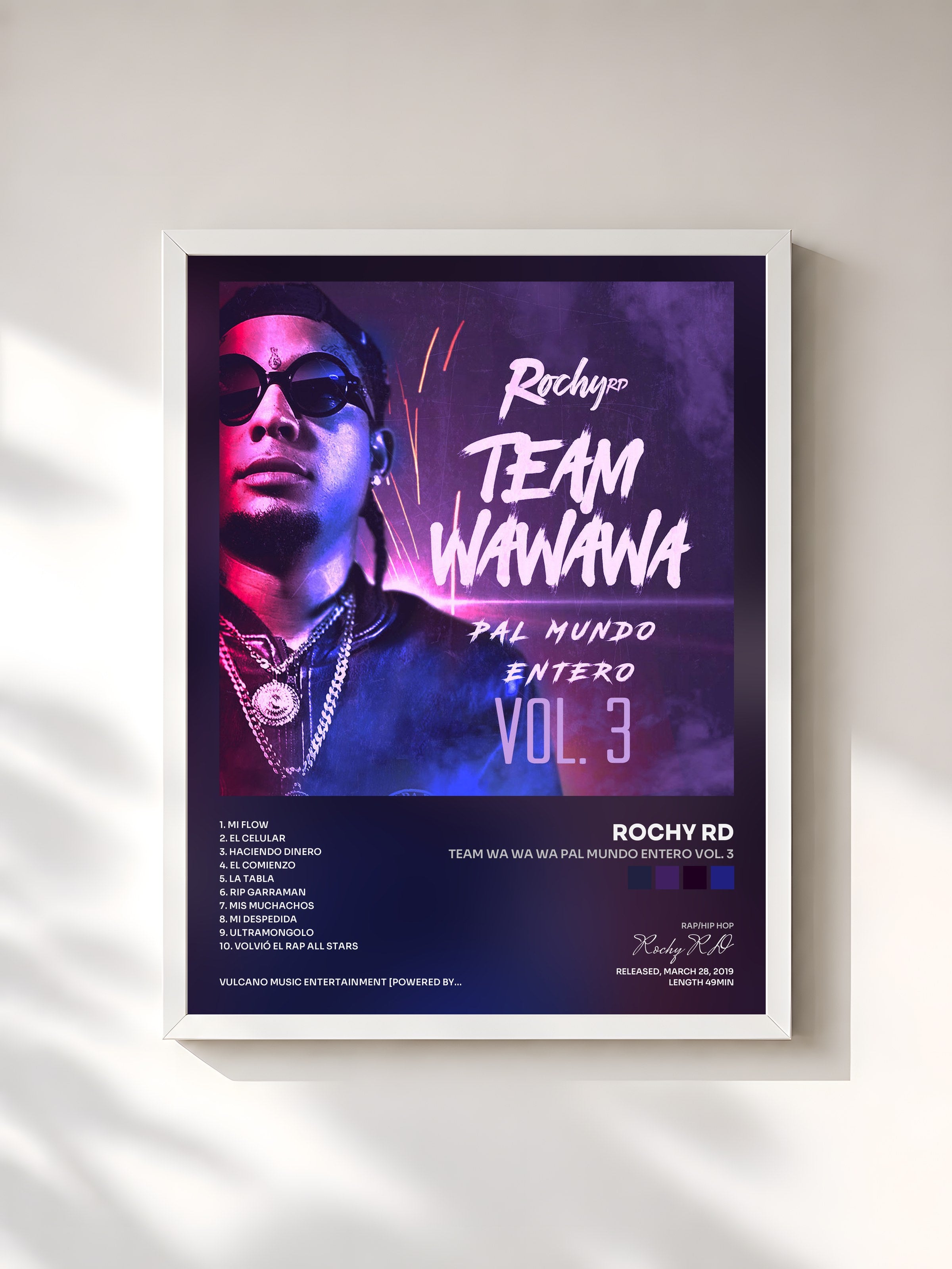 #blanc Tableau de l'album Team Wa Wa Wa Pal Mundo Entero Vol. 3 de Rochy RD, cadre blanc, imprimé et encadré en France