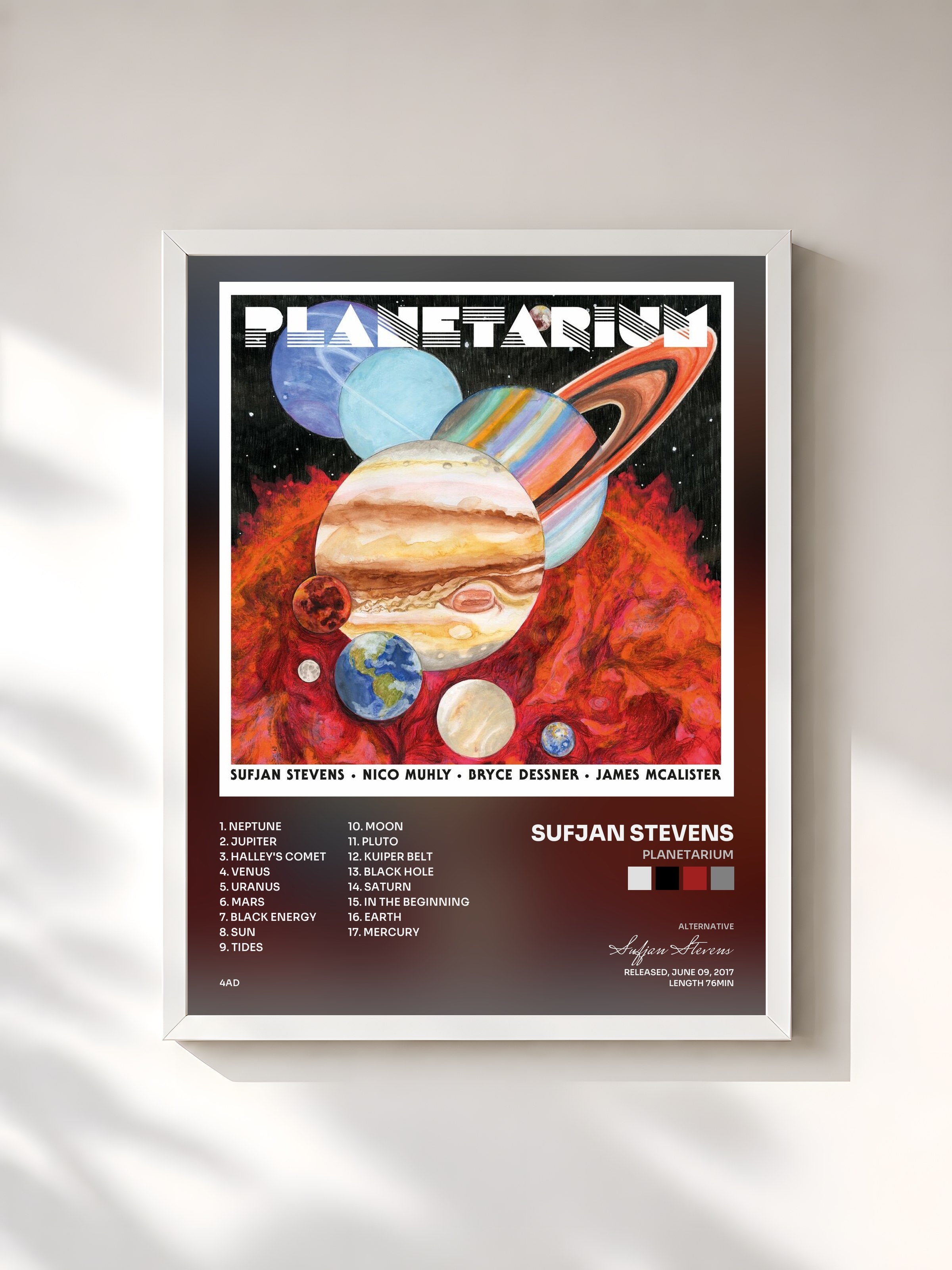 #blanc Tableau de l'album Planetarium de Sufjan Stevens, cadre blanc, imprimé et encadré en France