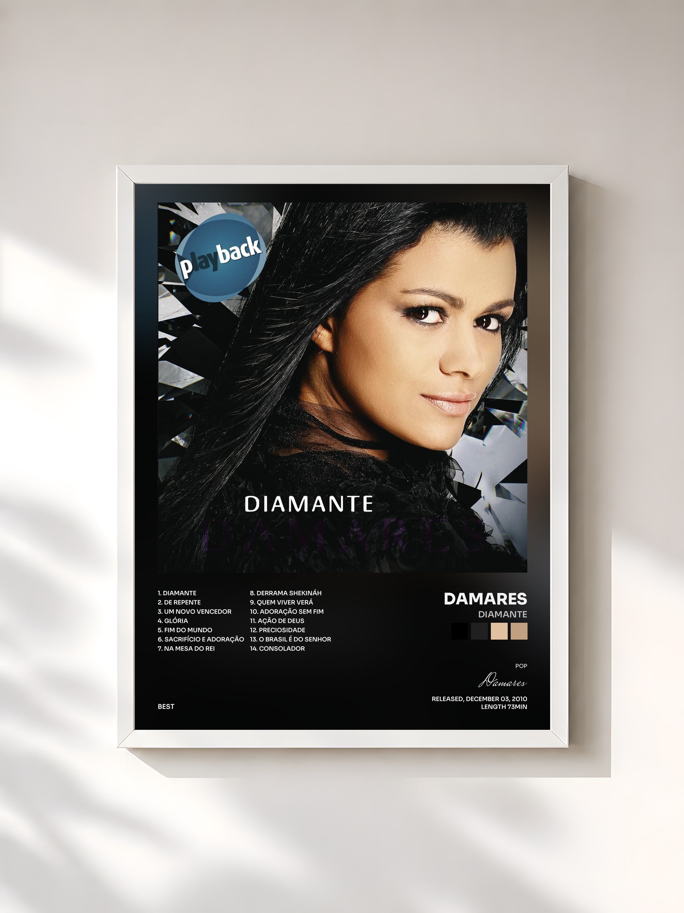 #blanc Tableau de l'album Diamante de Damares, cadre blanc, imprimé et encadré en France