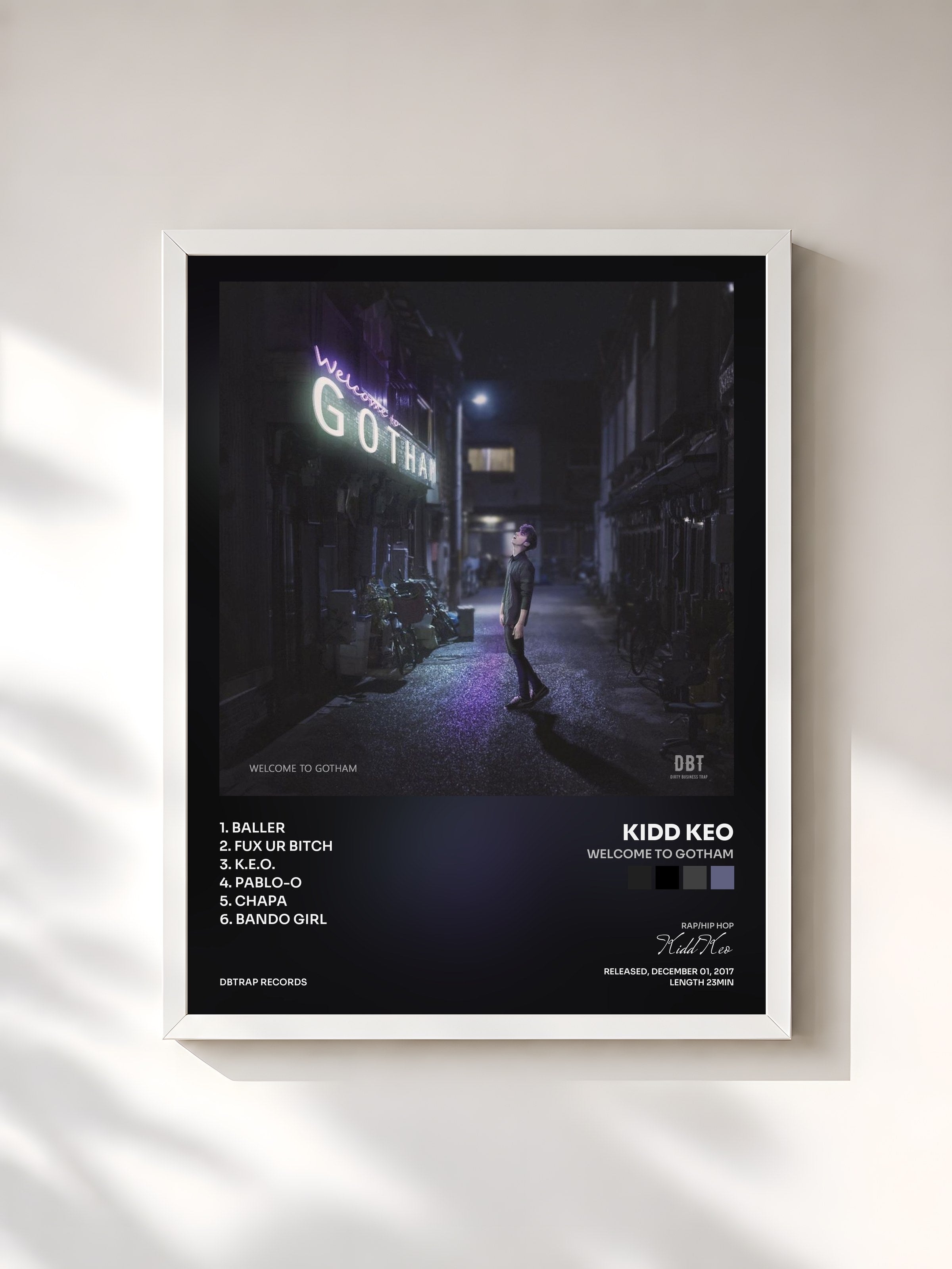#blanc Tableau de l'album Welcome to Gotham de Kidd Keo, cadre blanc, imprimé et encadré en France